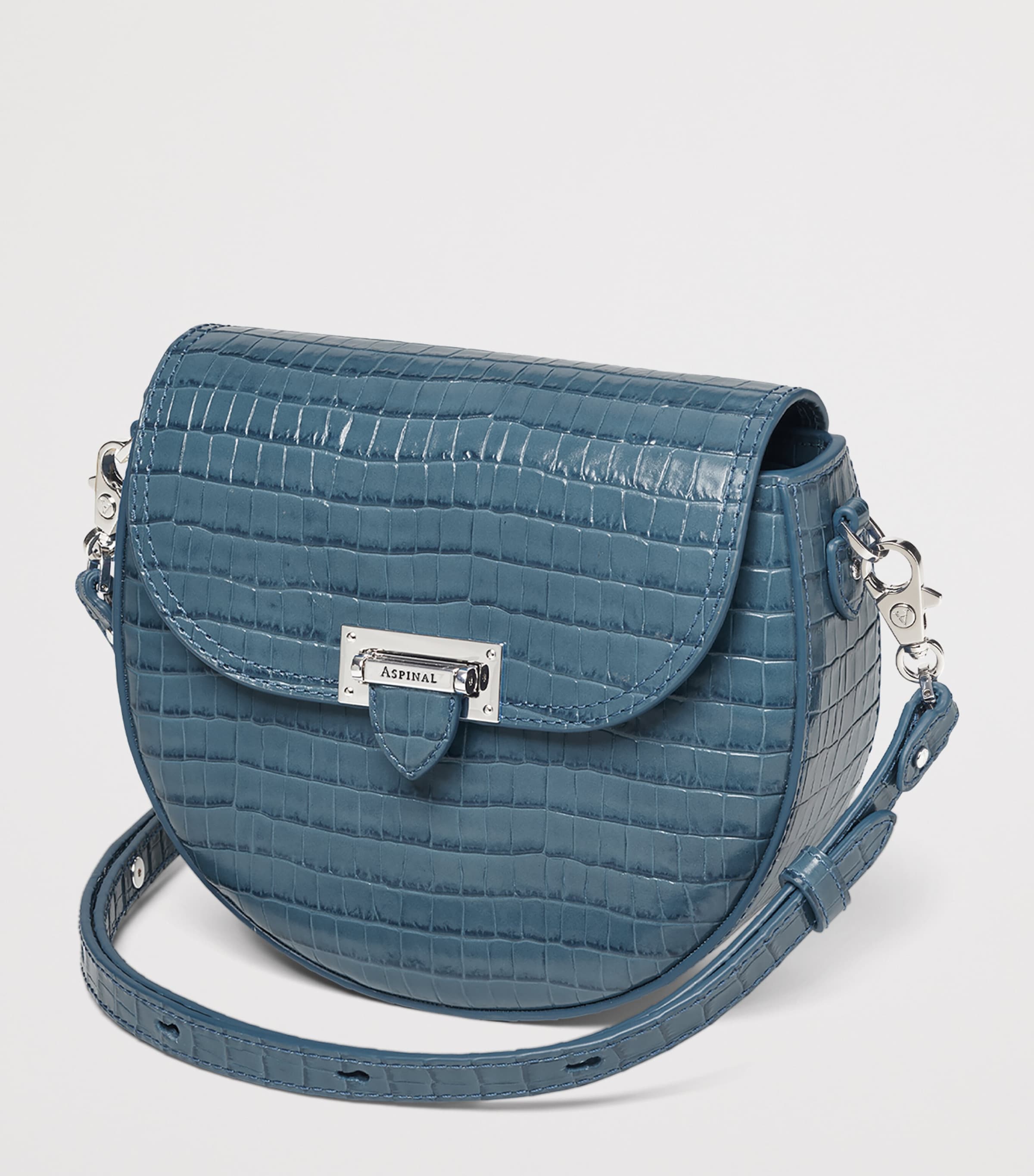 Aspinal Of London Leather Croc-Embossed Portobello Cross-Body Bag Topaz Image 2