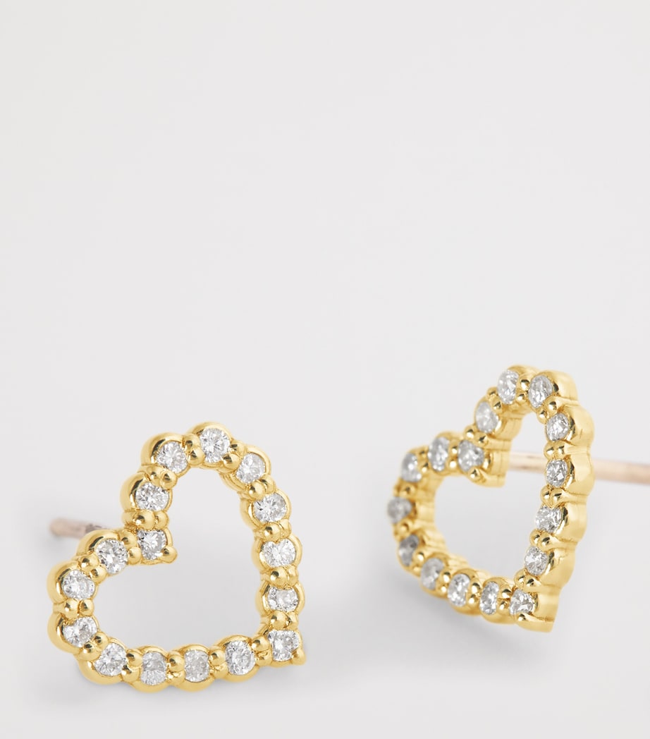 Mini Yellow Gold and Diamond Open Heart Stud Earrings YELLOW GOLD Image 6