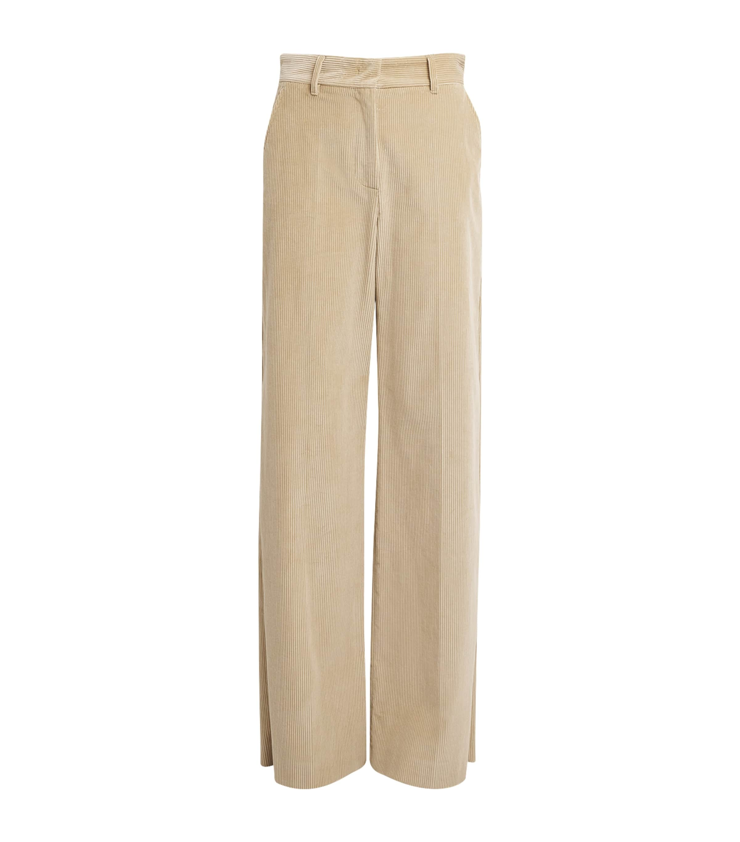 Shop Weekend Max Mara Cotton Corduroy Wide-leg Trousers In Beige