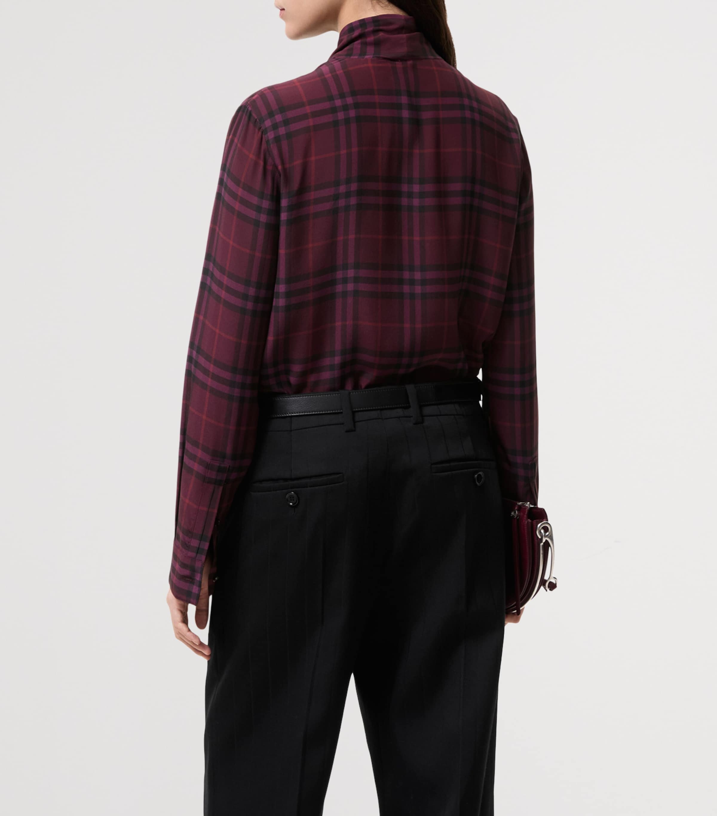 Burberry Womens Silk Check Pussybow Blouse Acer Purple Ip Check Image 3