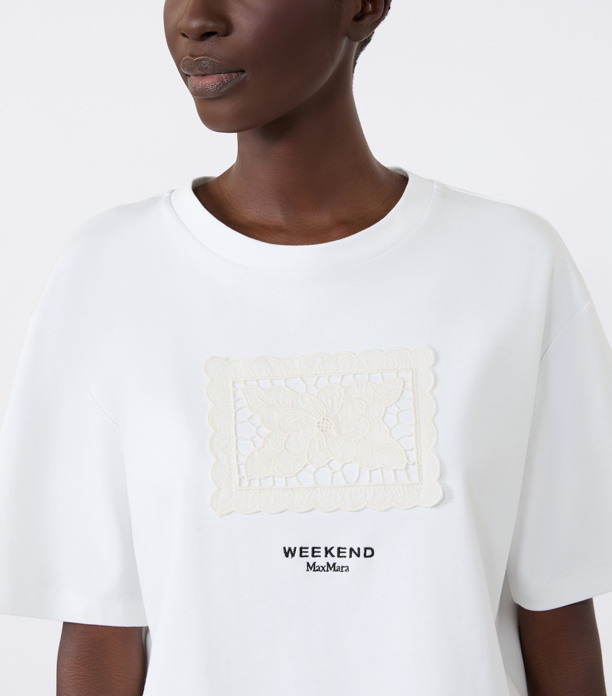 Weekend Max Mara Womens Cotton Lace Appliqué  T-Shirt White Image 6