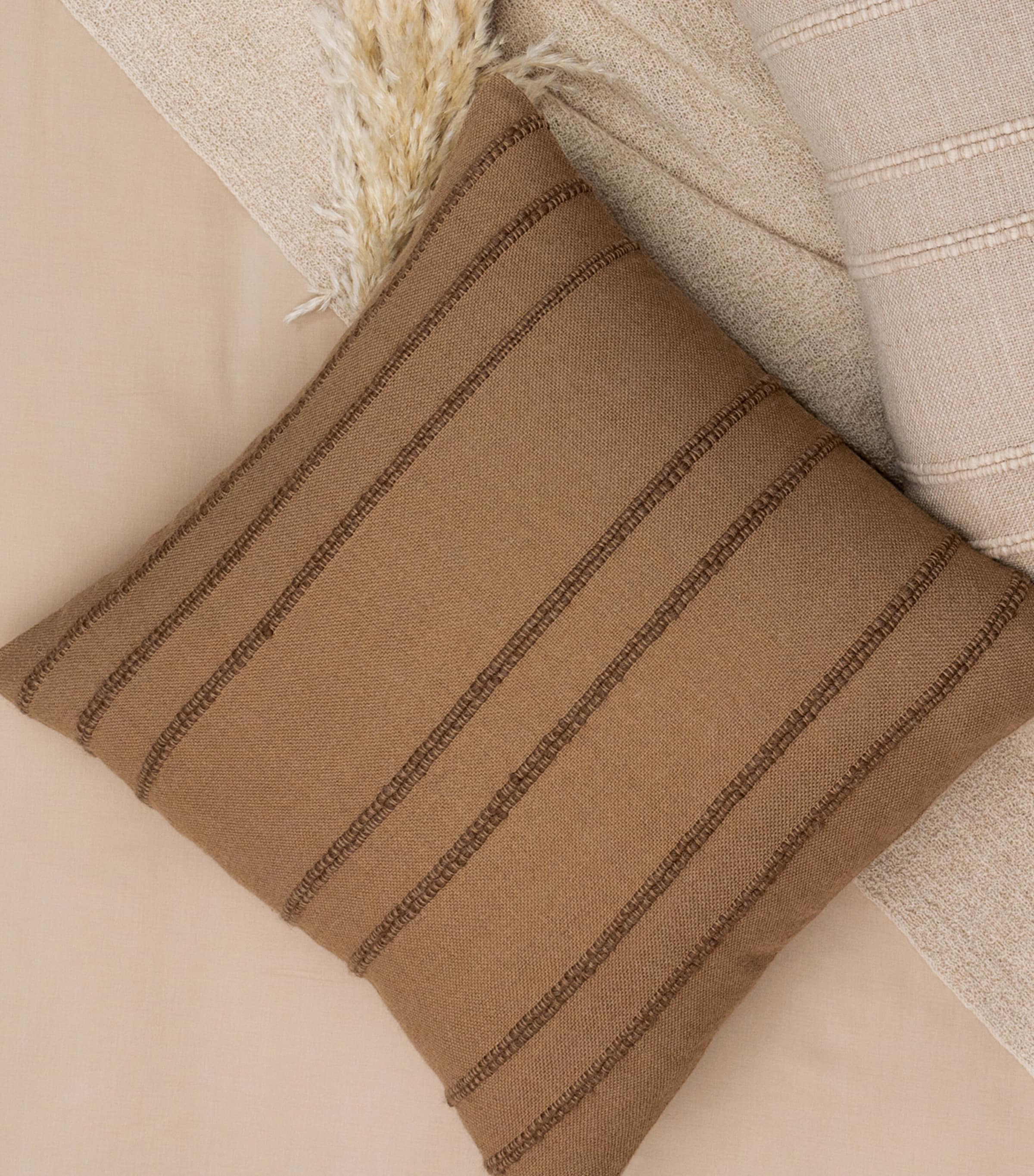 Hamam Wool Alpaca Ribbed Cushion Case (50cm x 50cm) Almond Image 2