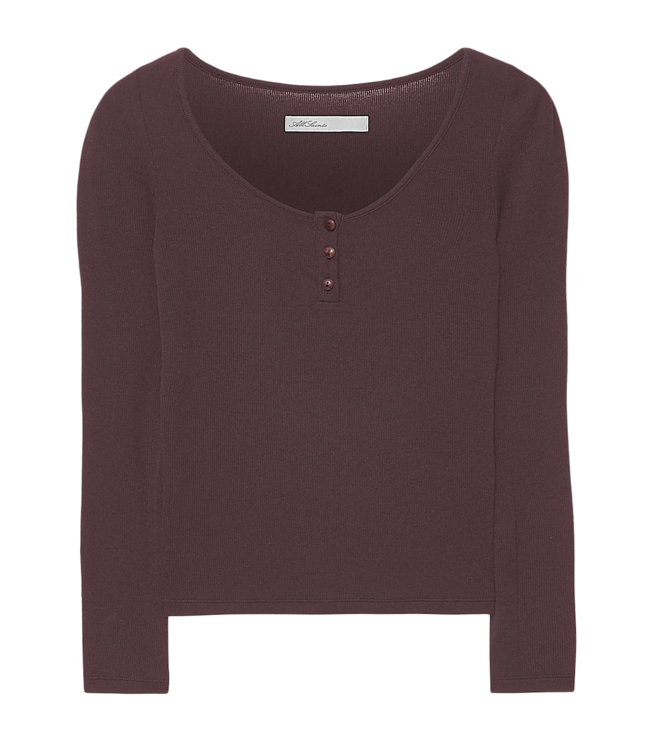 AllSaints Womens Jules Henley Long-Sleeve T-Shirt Aubergine Red Image 1