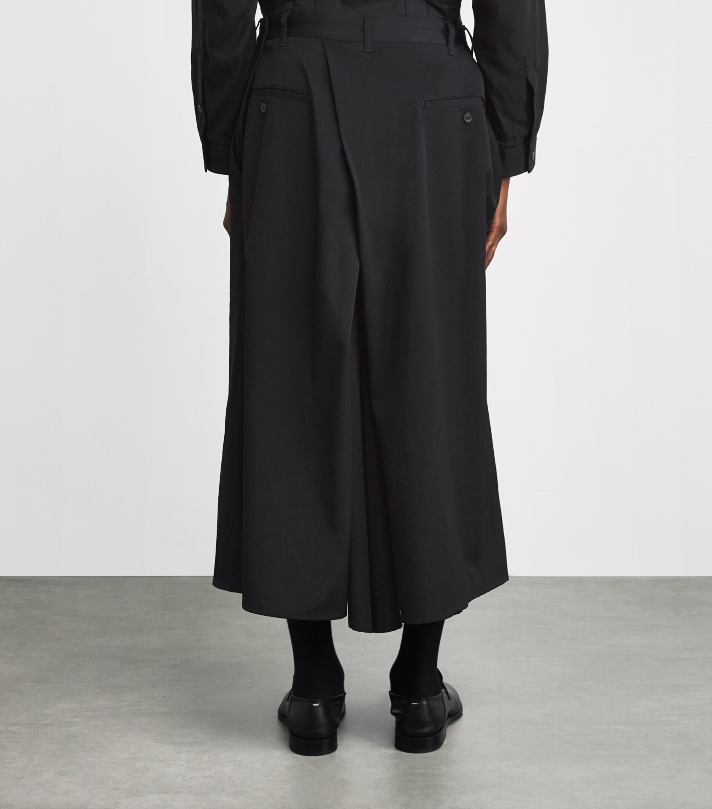 Yohji Yamamoto Black Wool Hakama Wide-Leg Trousers | Harrods UK