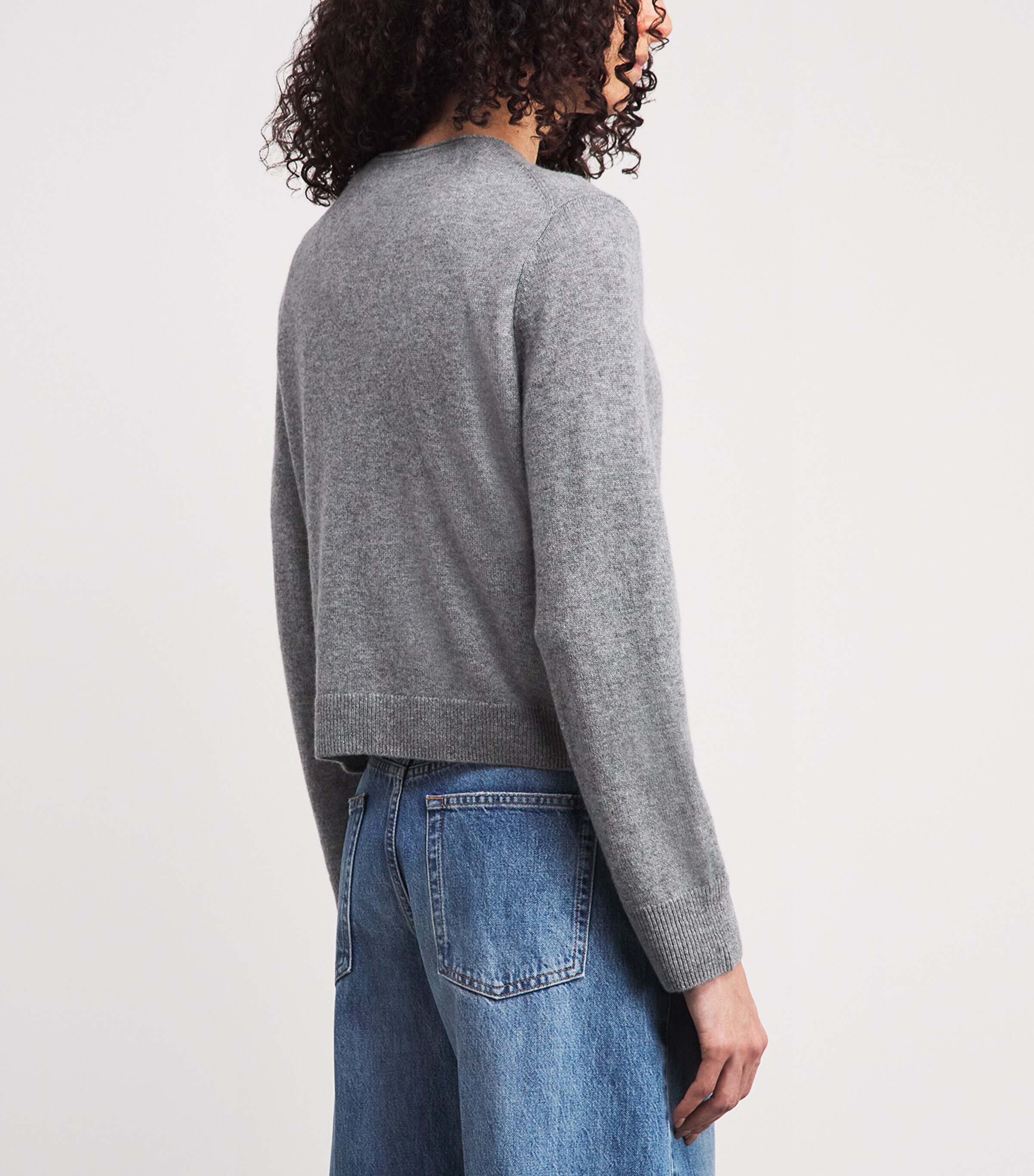 ME+EM Womens Cashmere Roll-Trim Cardigan Grey Marl Image 5