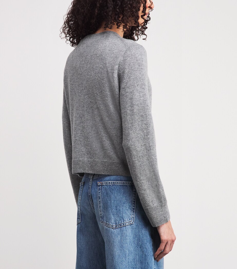 ME+EM Womens Cashmere Roll-Trim Cardigan Grey Marl Image 5
