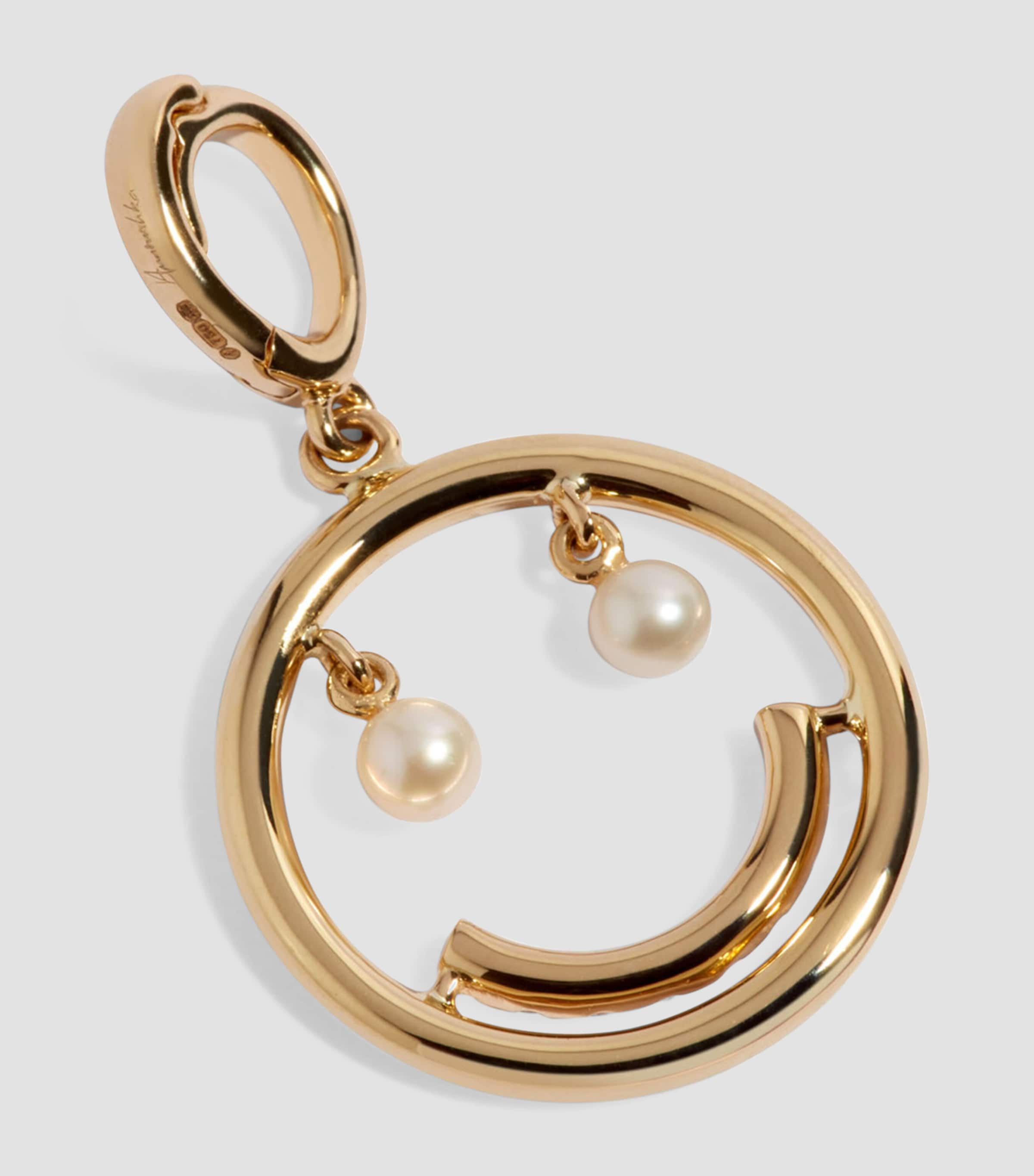 Yellow Gold, Diamond and Freshwater Pearl Mythology Happy Face Charm YELLOW GOLD Image 2