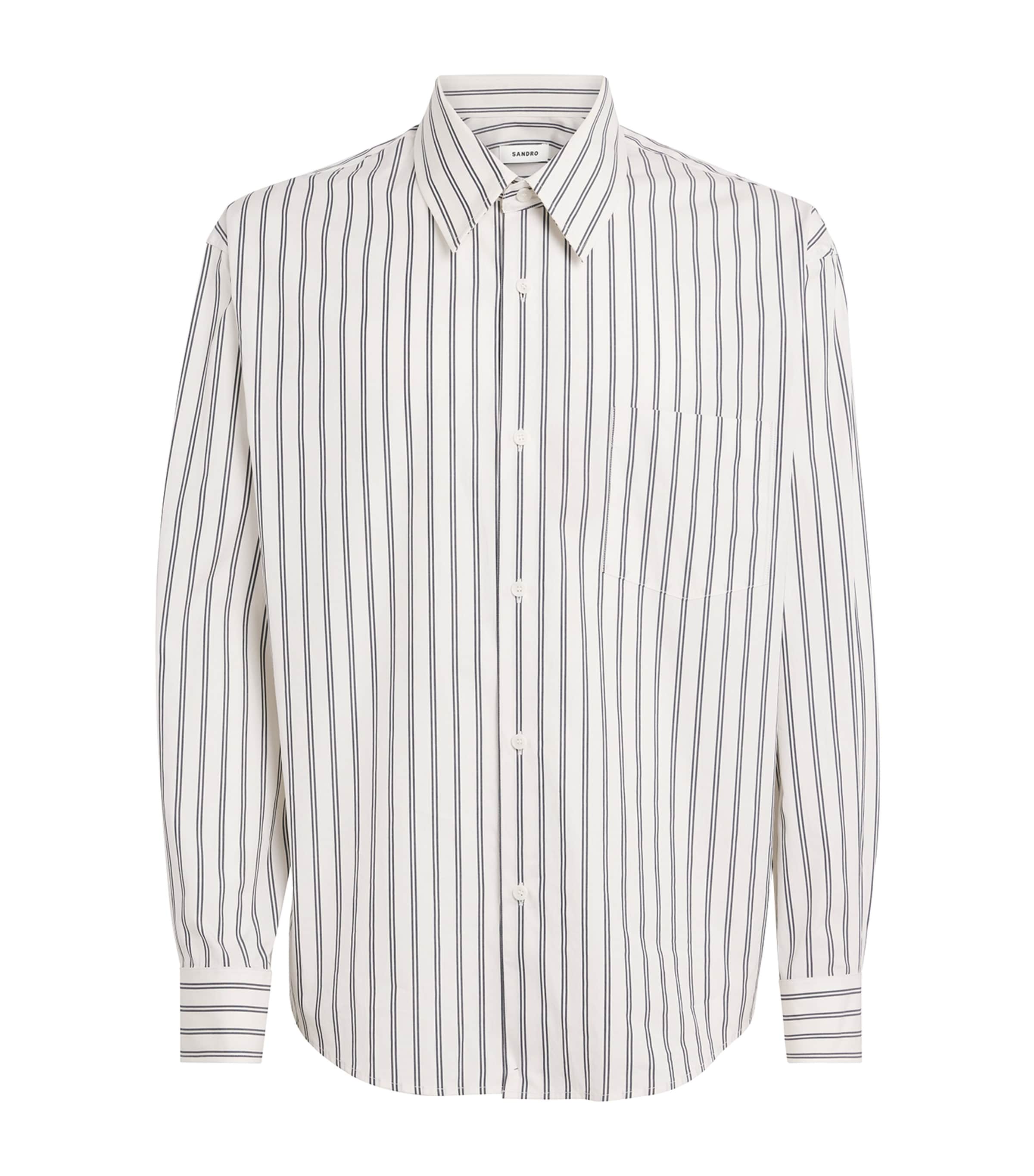 Sandro Paris Mens Cotton Stripe Shirt White / Navy Image 1