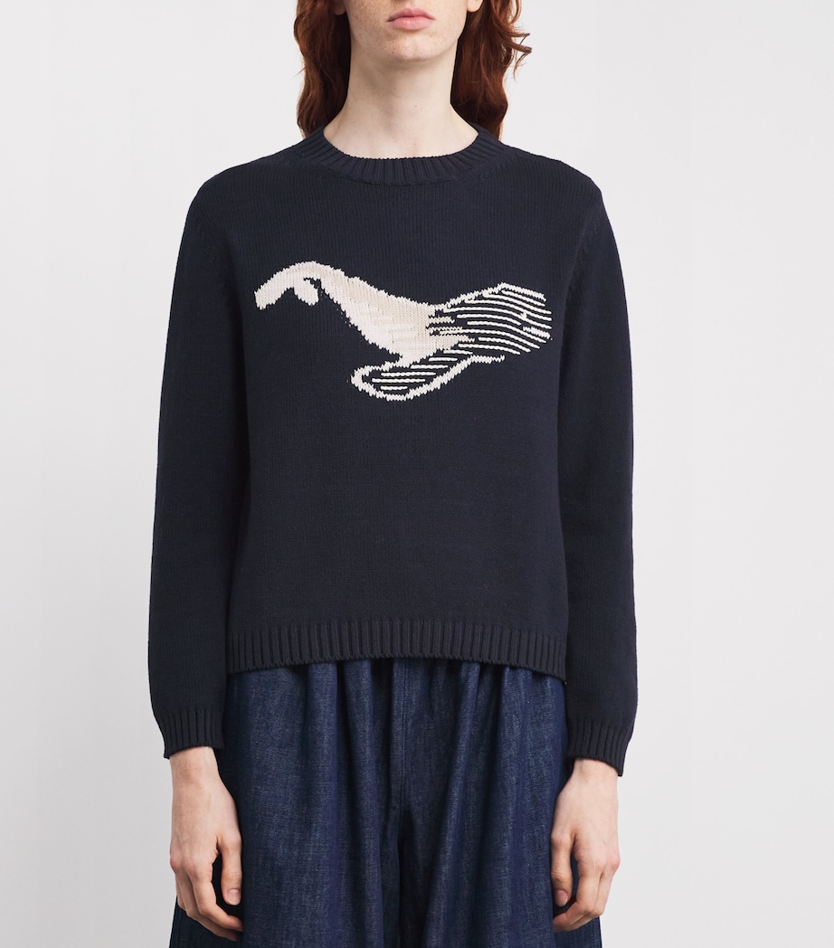 Cotton-Blend Whale-Jacquard Sweater NAVY Image 3