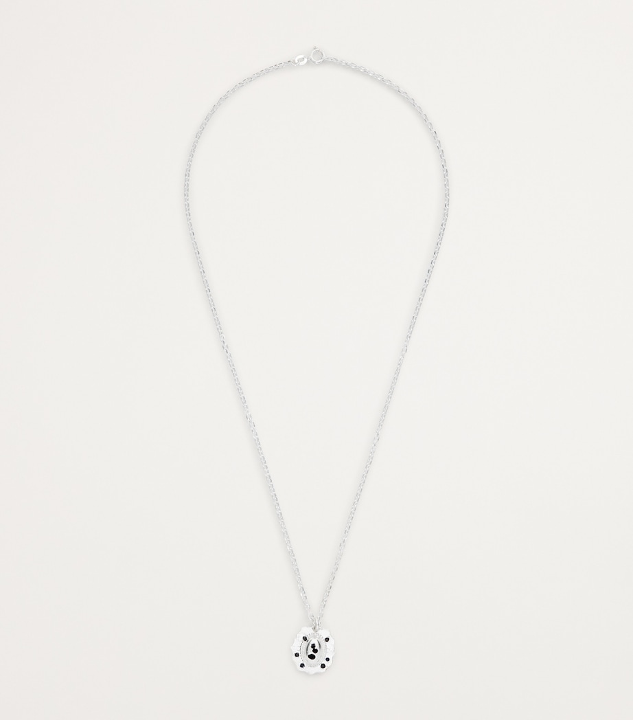 Sapphire-Embedded Medallion Necklace BLUE Image 3