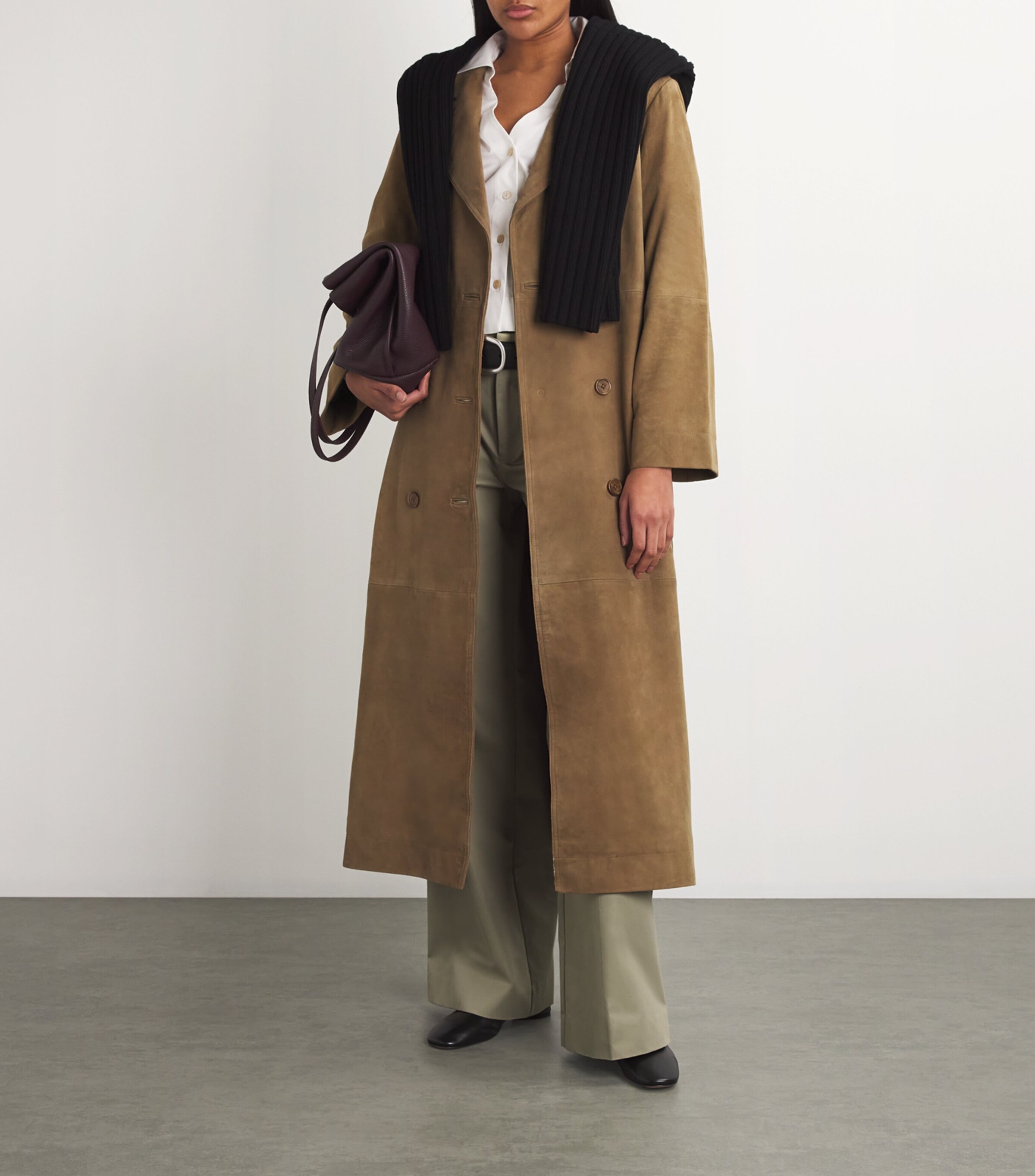 Suede Belted Trench Coat 250_343 LIGHT KHAKI Image 2