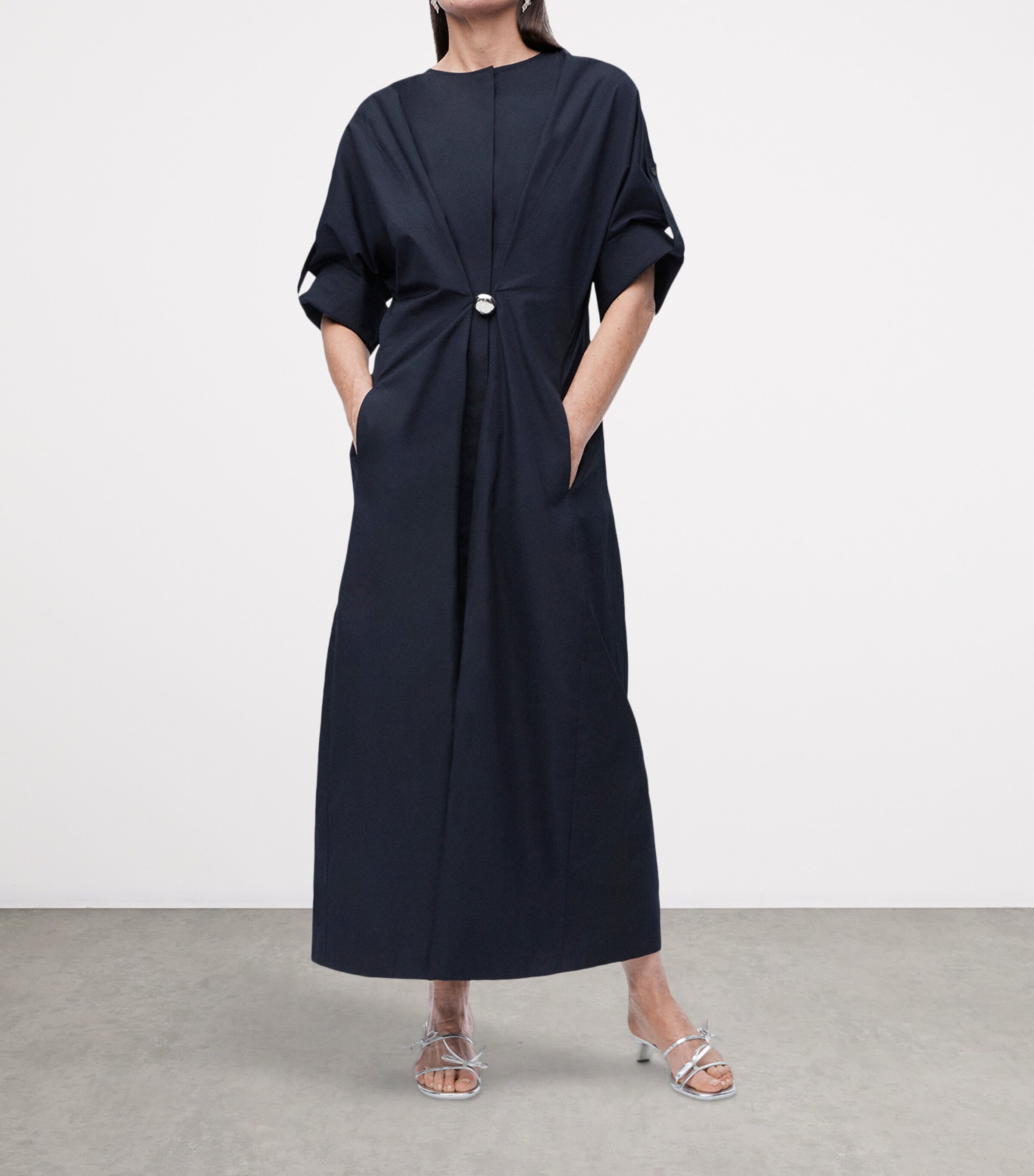 EXCLUSIVE Cotton Silver-Detail Silver Capsule Maxi Dress DARK BLUE Image 3