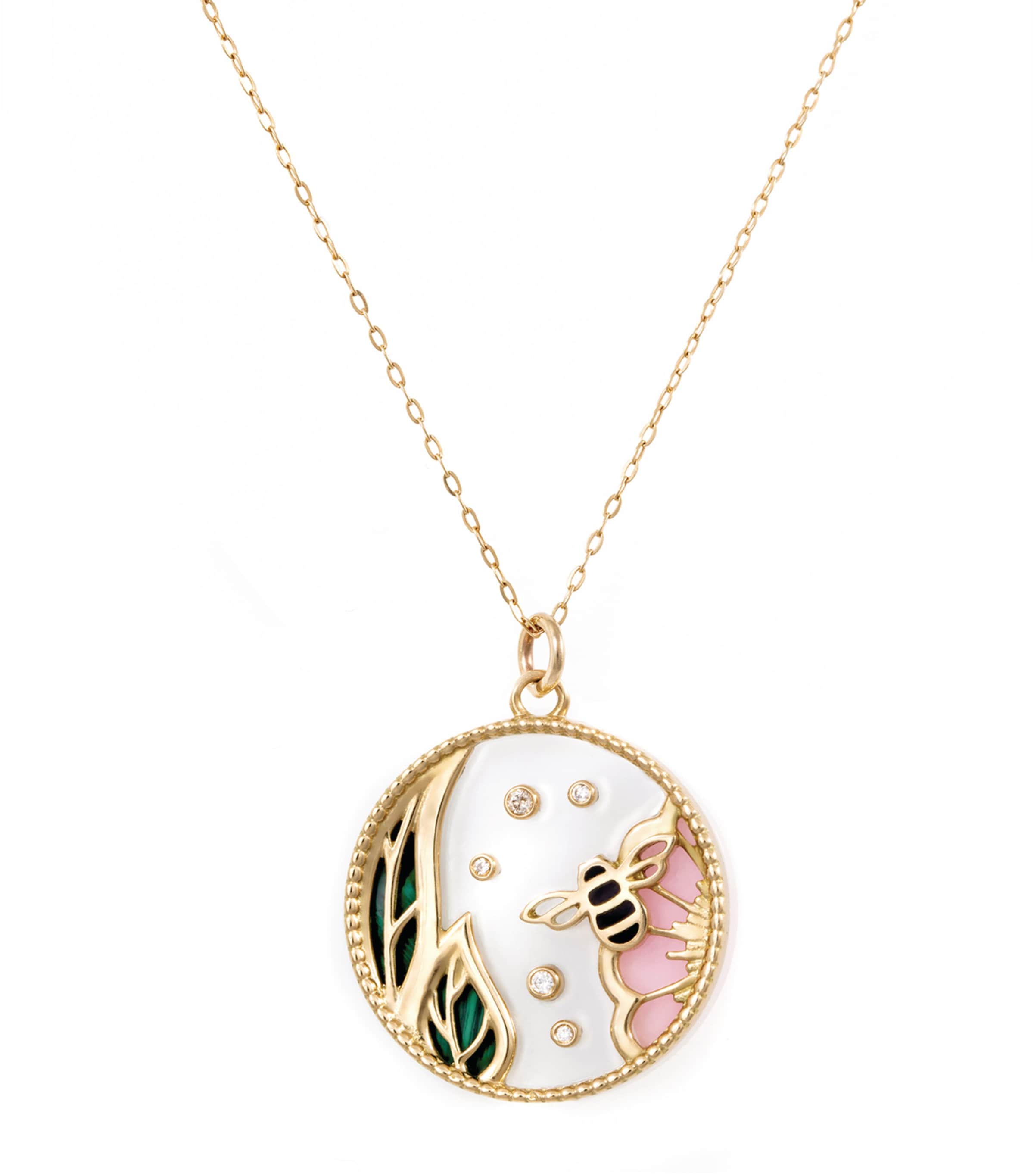 L'atelier Nawbar Yellow Gold And Diamond Love Spring Pendant Necklace In White