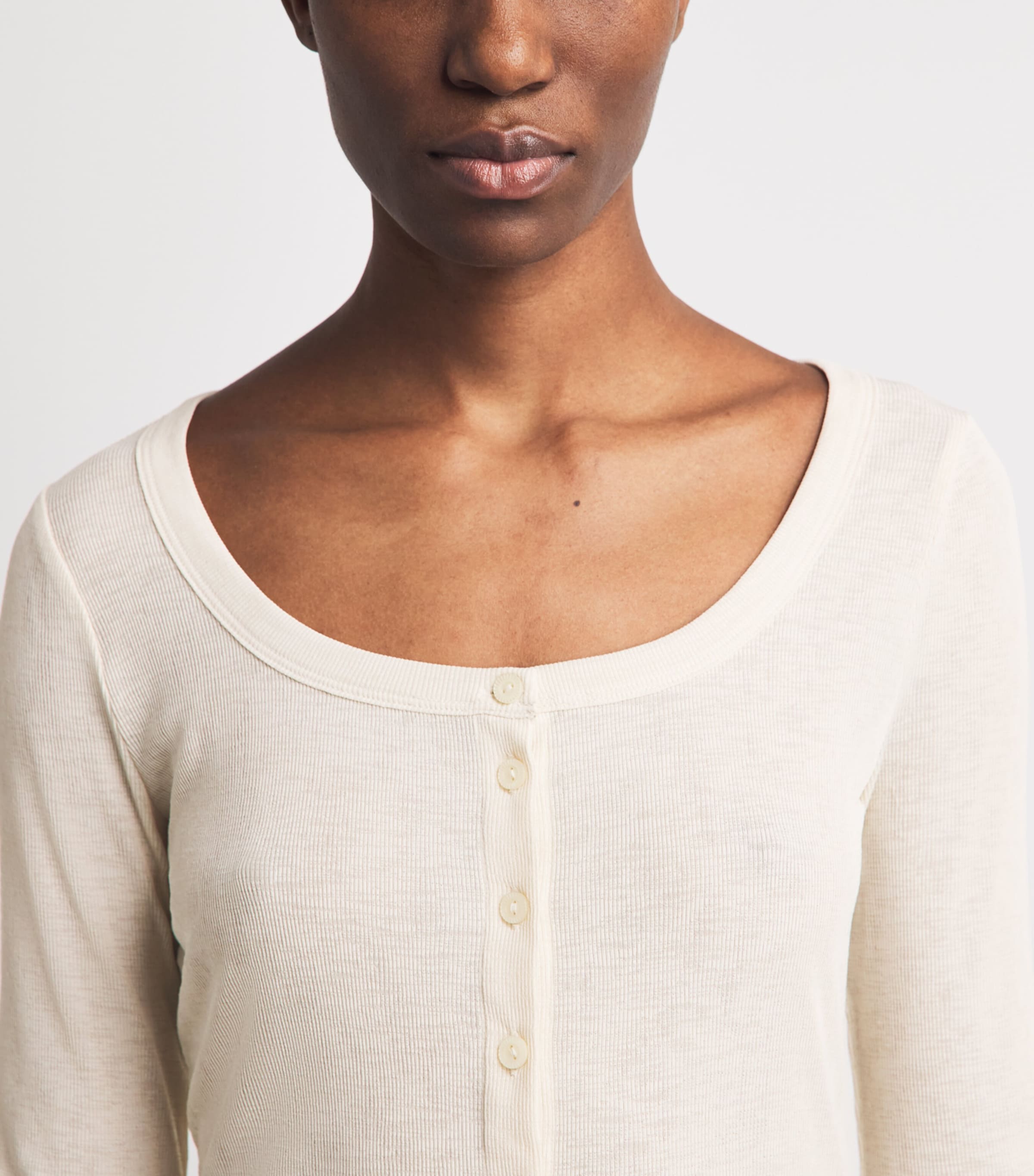 Veronica Beard Womens Rib-Knit Hyland Button-Up T-Shirt Ecru Image 3