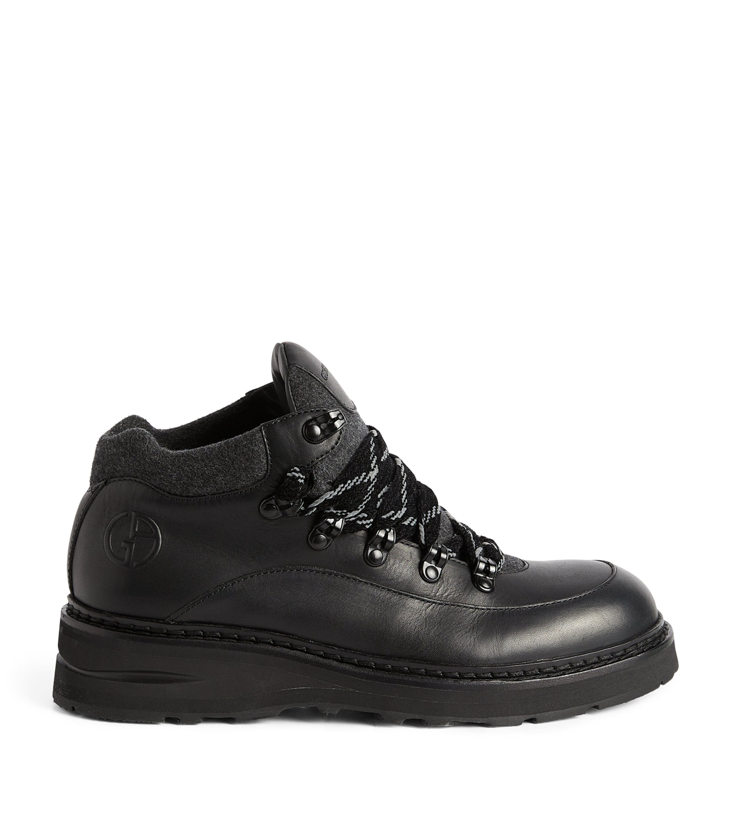 Shop Giorgio Armani Leather Hiking Boots