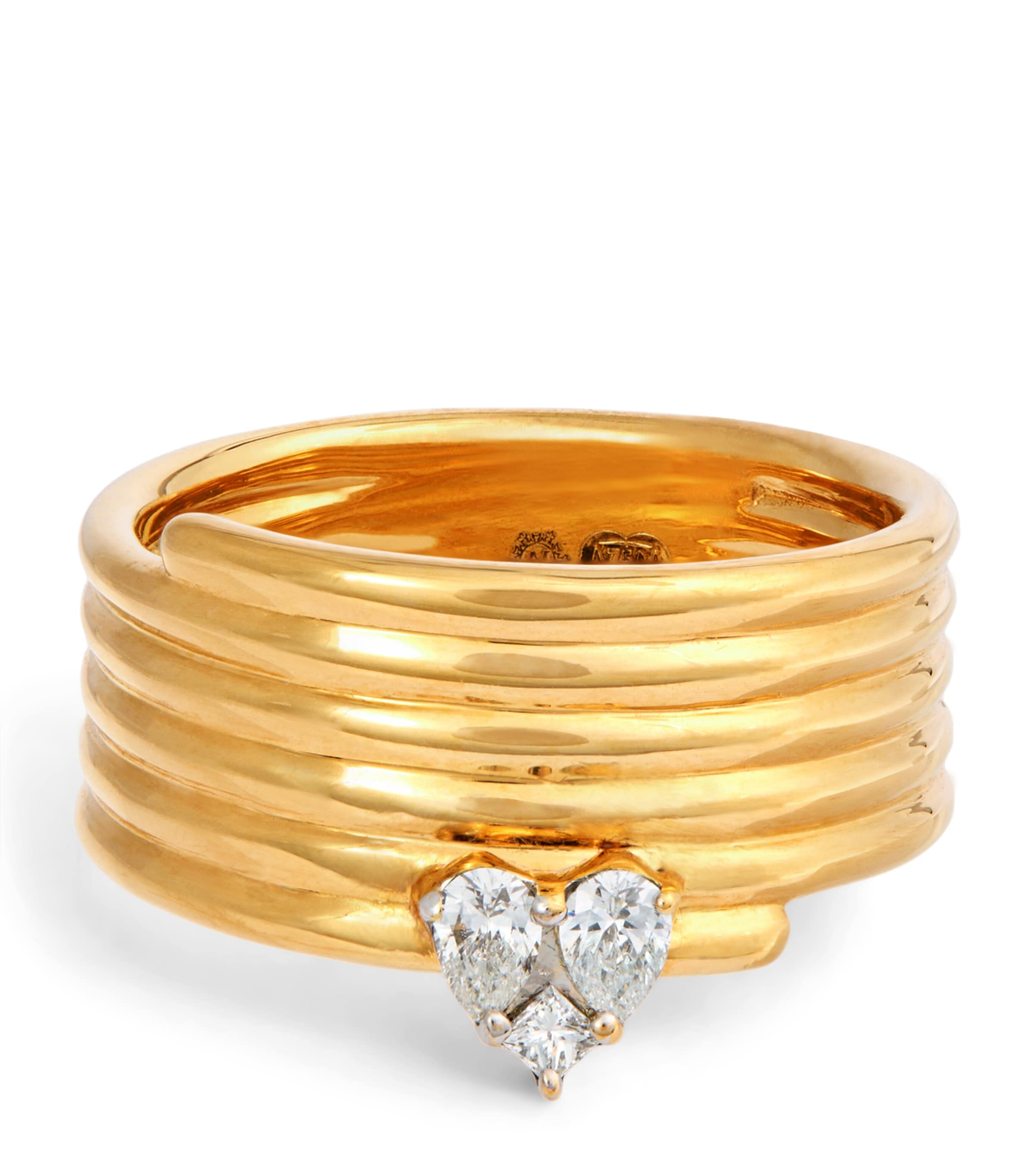 Nadine Aysoy Yellow Gold And Diamond Catena Illusion Heart Ring