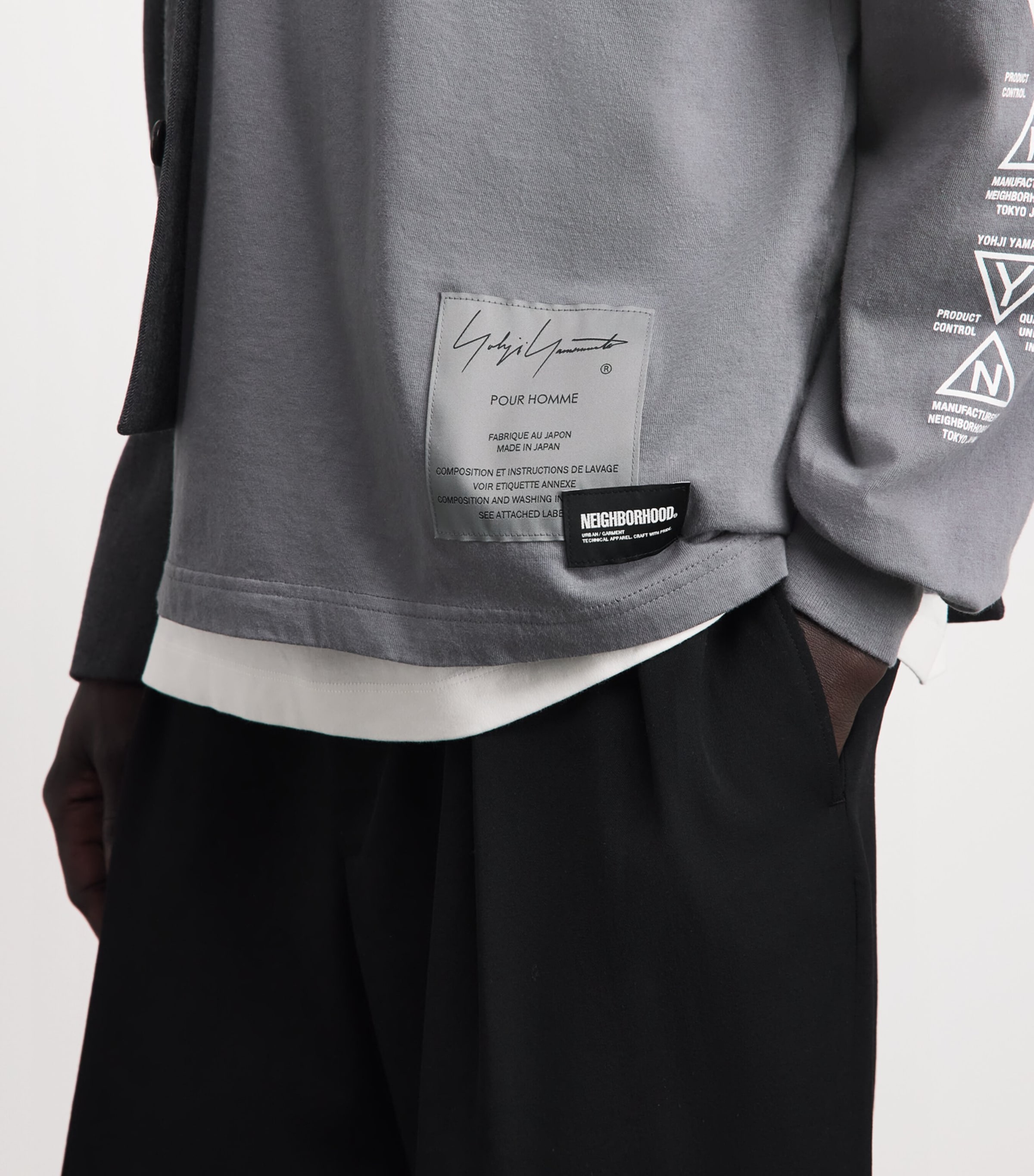 Yohji Yamamoto Mens x Neighborhood Cotton Long-Sleeve T-Shirt Grey Image 3