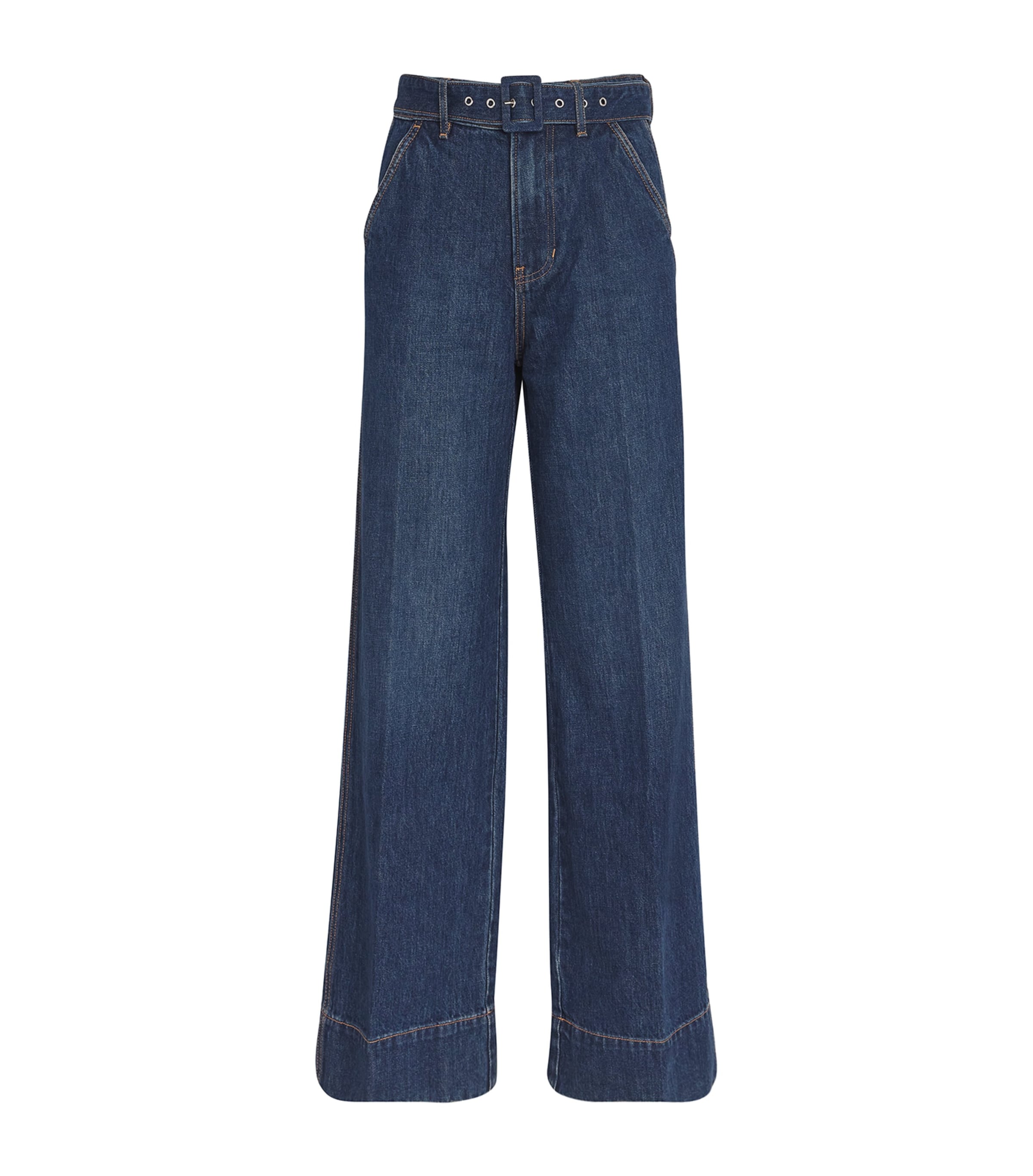 Veronica Beard Belted Taylor High-rise Wide-leg Jeans In Navy