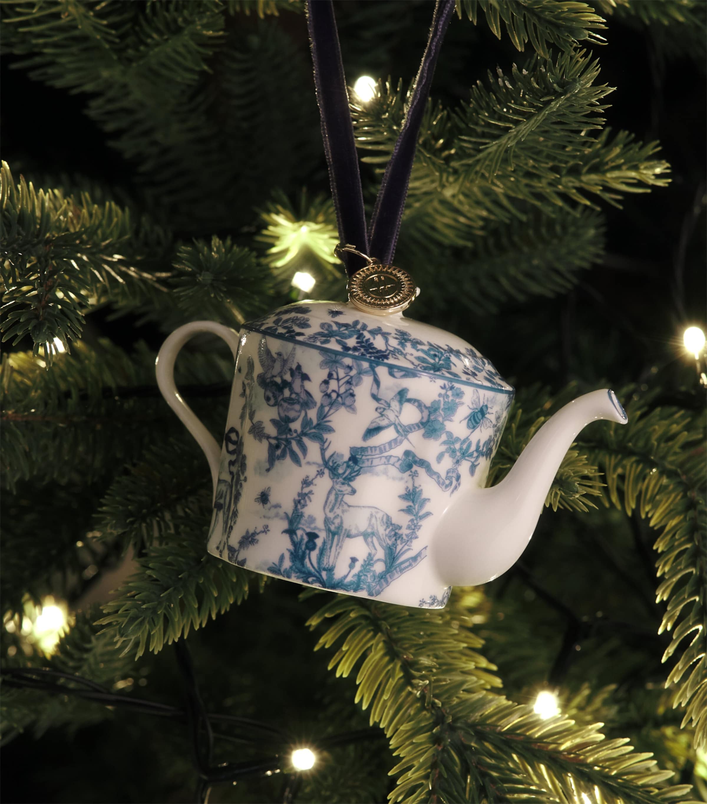 Harrods Fine Bone China Toile Teapot Tree Decoration Image 3