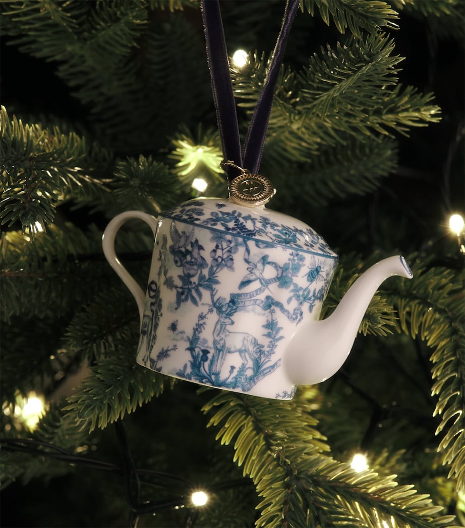 Harrods Fine Bone China Toile Teapot Tree Decoration Image 3