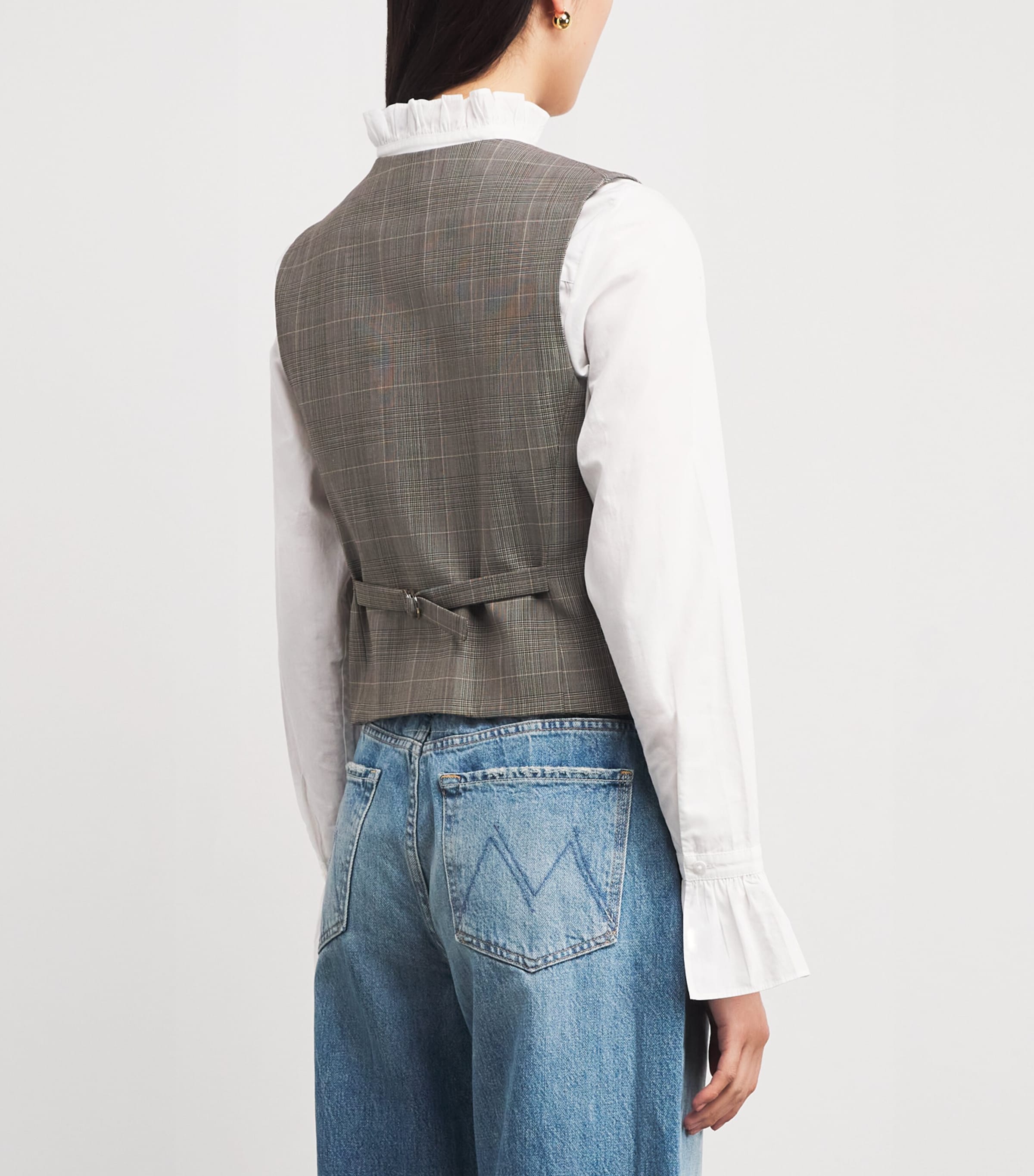 Wool-Blend Check Sleeveless Waistcoat GREY Image 4