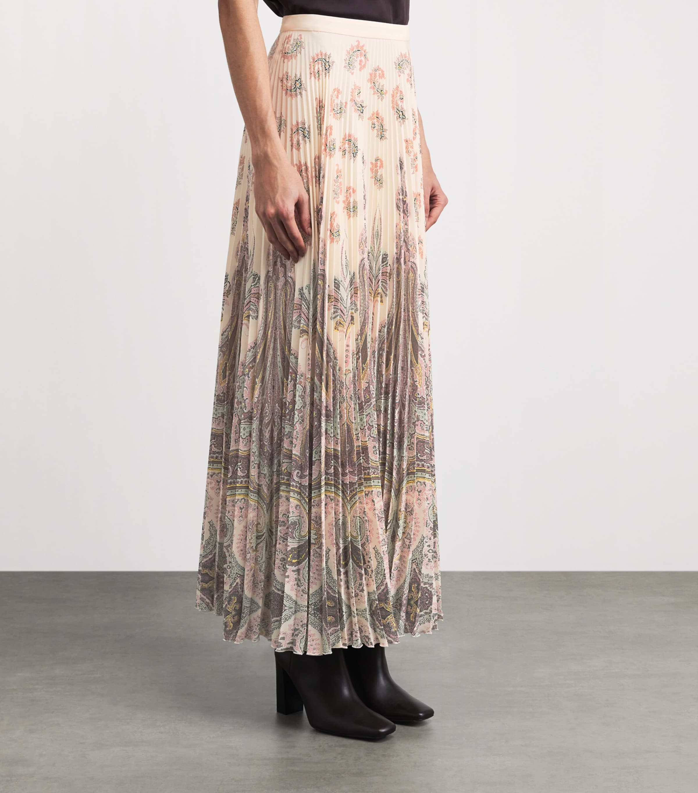 Etro Womens Paisley Print Pleated Maxi Skirt Prnt/beig Base Image 4