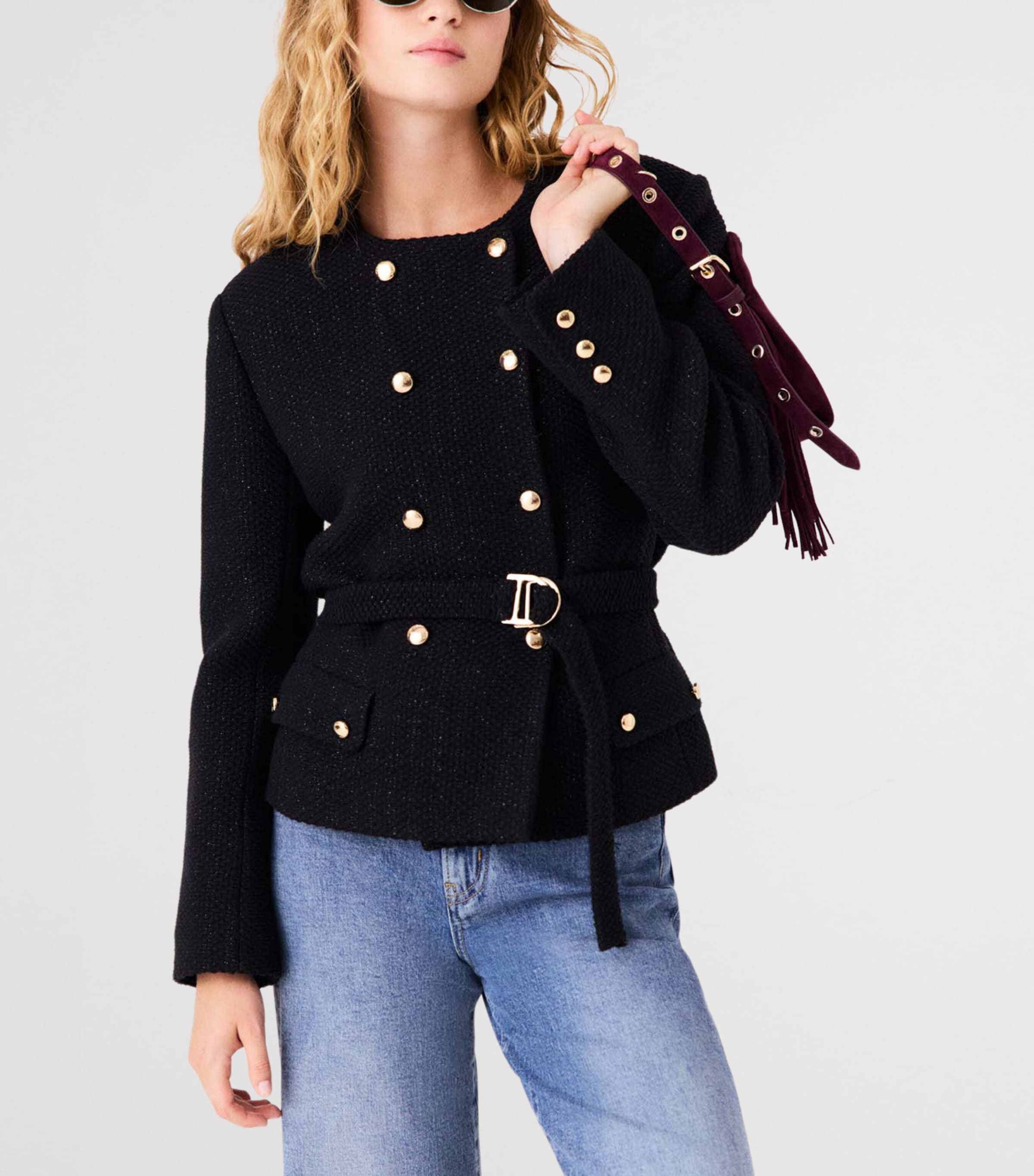 Maje Womens Belted Double-Breasted Jacket Black Image 6