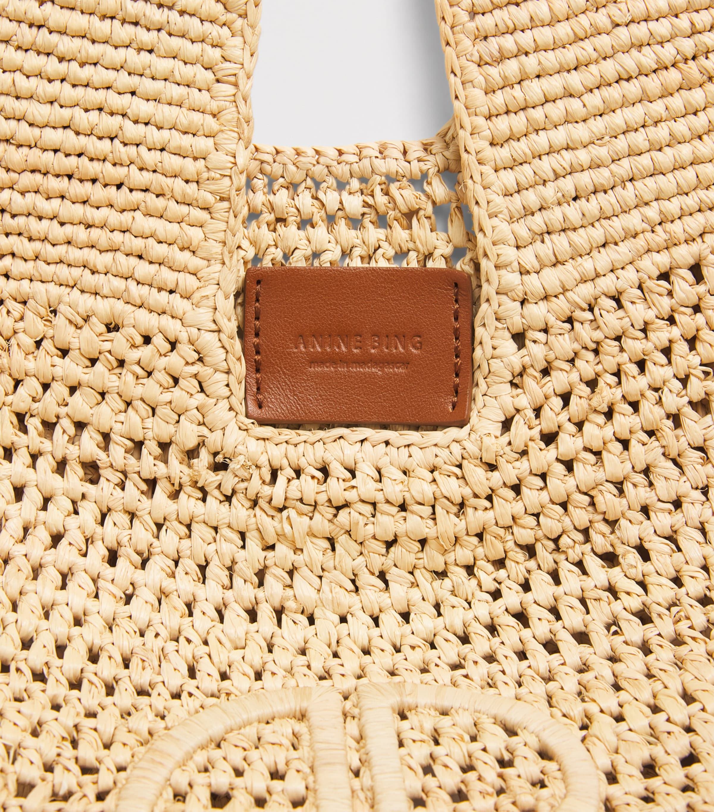 ANINE BING Raffia Logo Leah Shopper Bag Beige Image 6