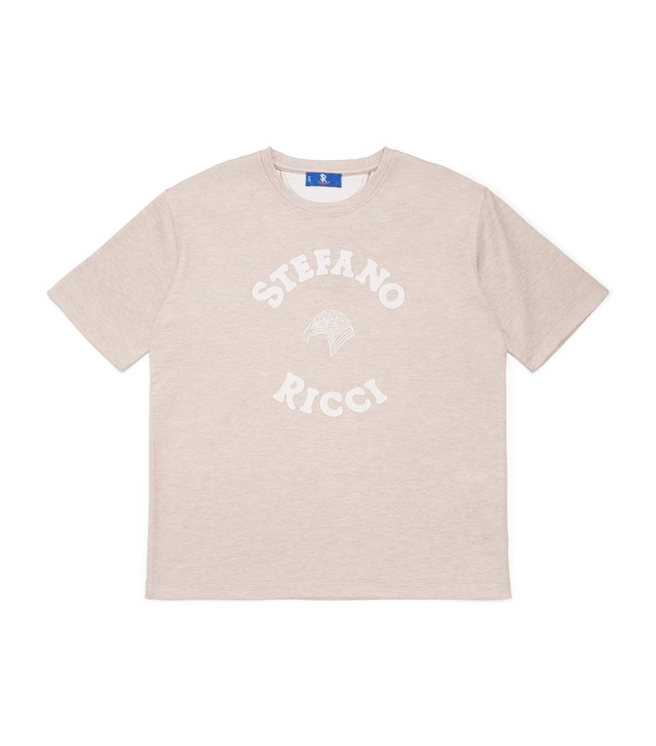 Stefano Ricci Kids Cotton-Silk-Blend Logo T-Shirt (4-16 Years) Beige Image 1