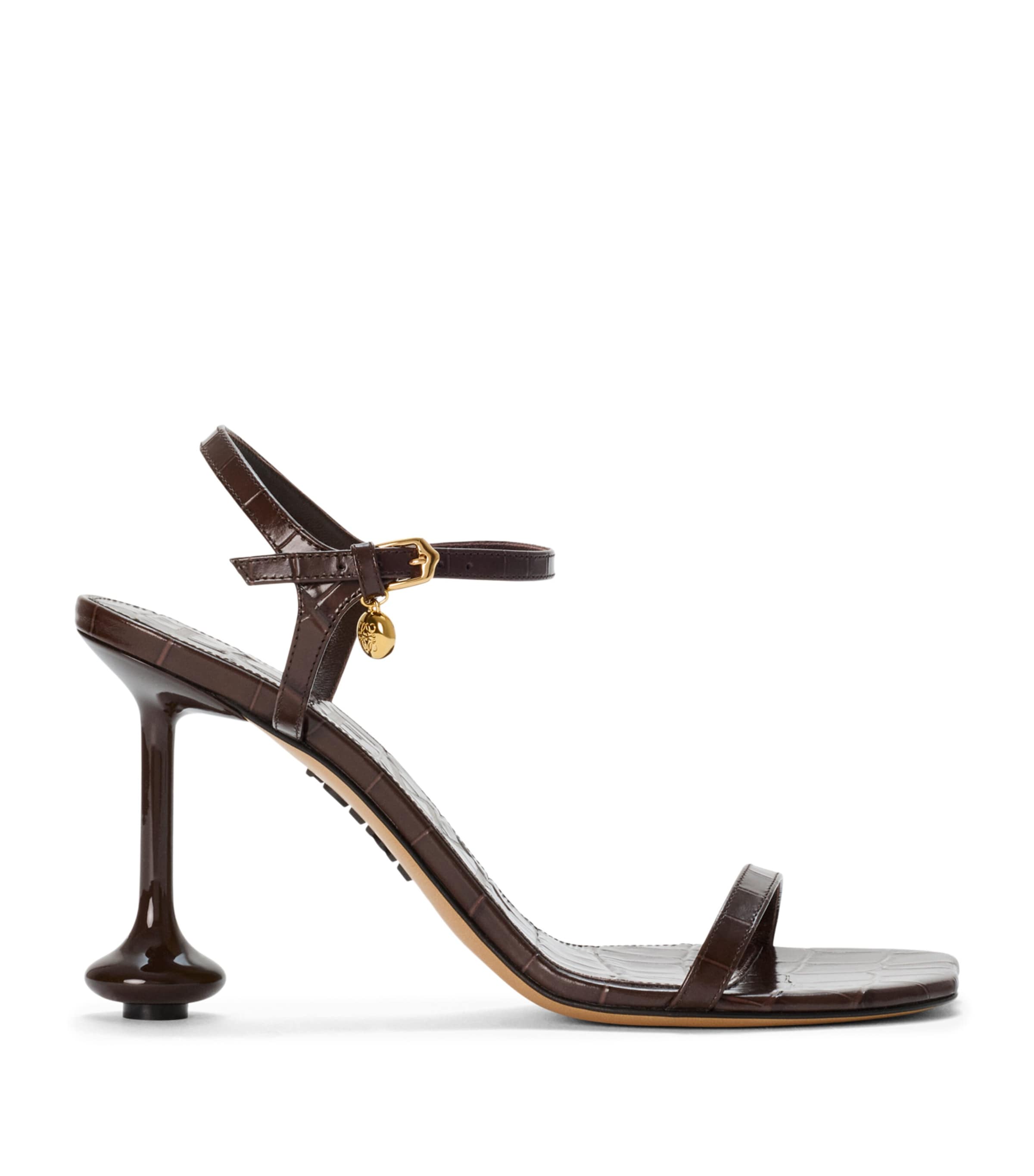 LOEWE Leather Croc-Effect Toy Heeled Sandals 90 Dark Brown Image 1