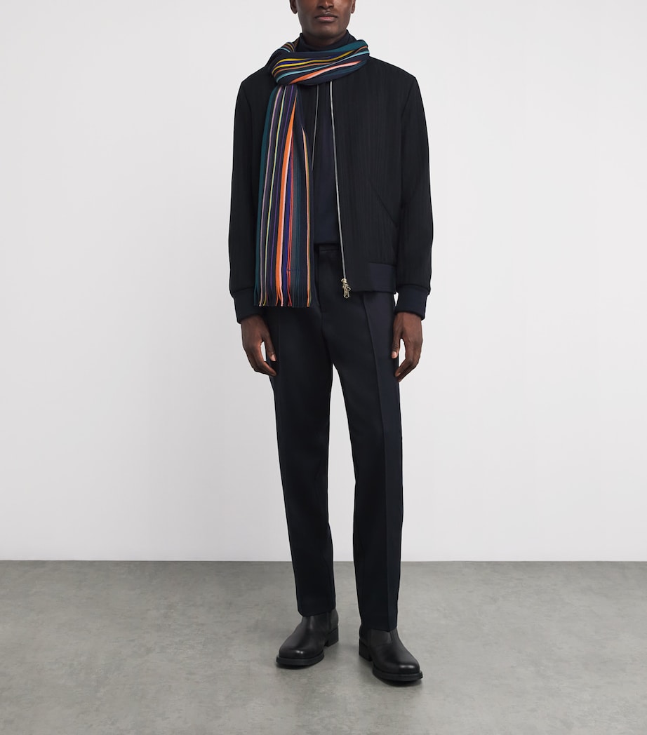 Merino Wool Ivan Stripe Scarf 47_NAVY Image 2