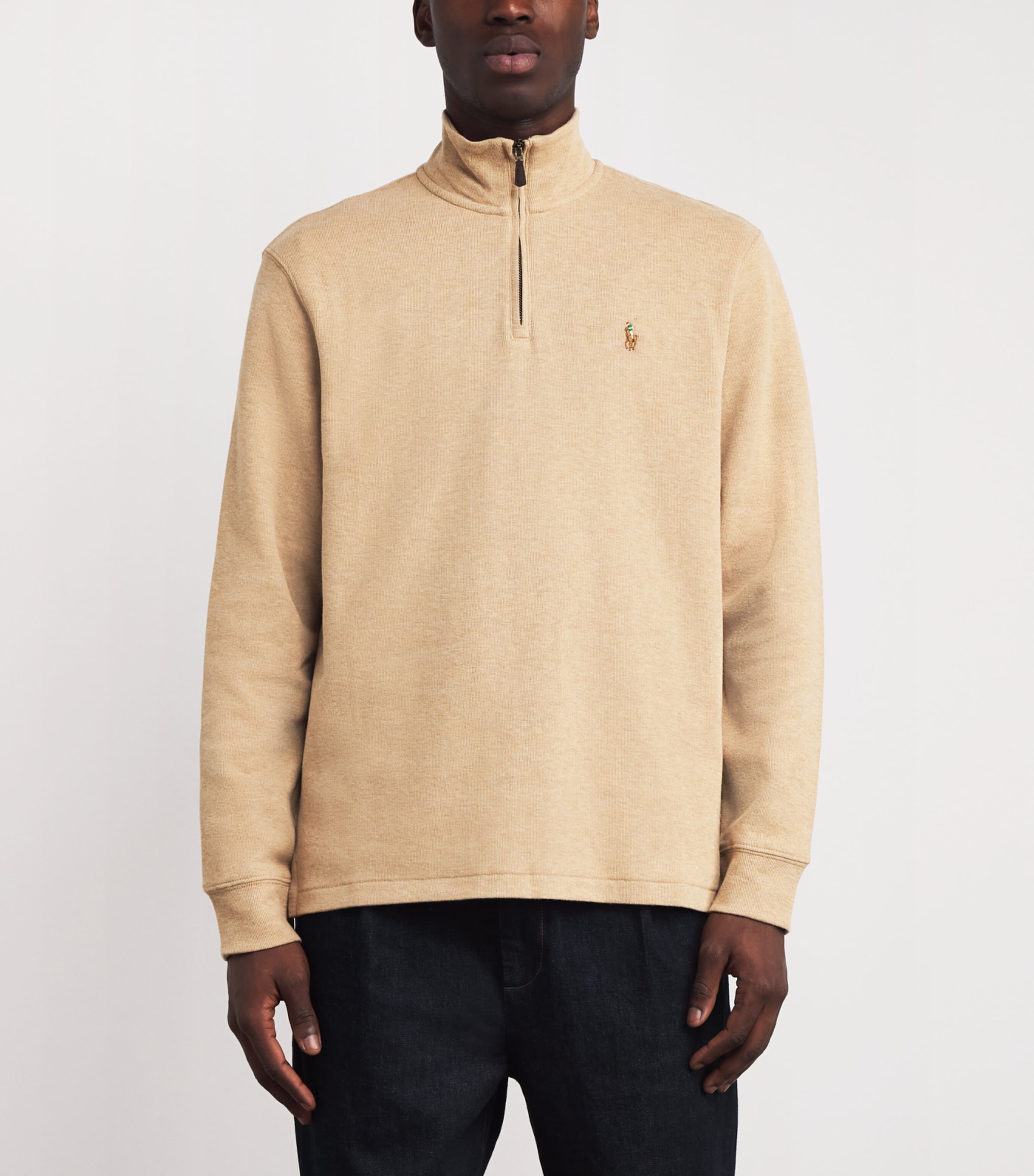 Cotton Logo Quarter-Zip Sweater CAMEL Image 3
