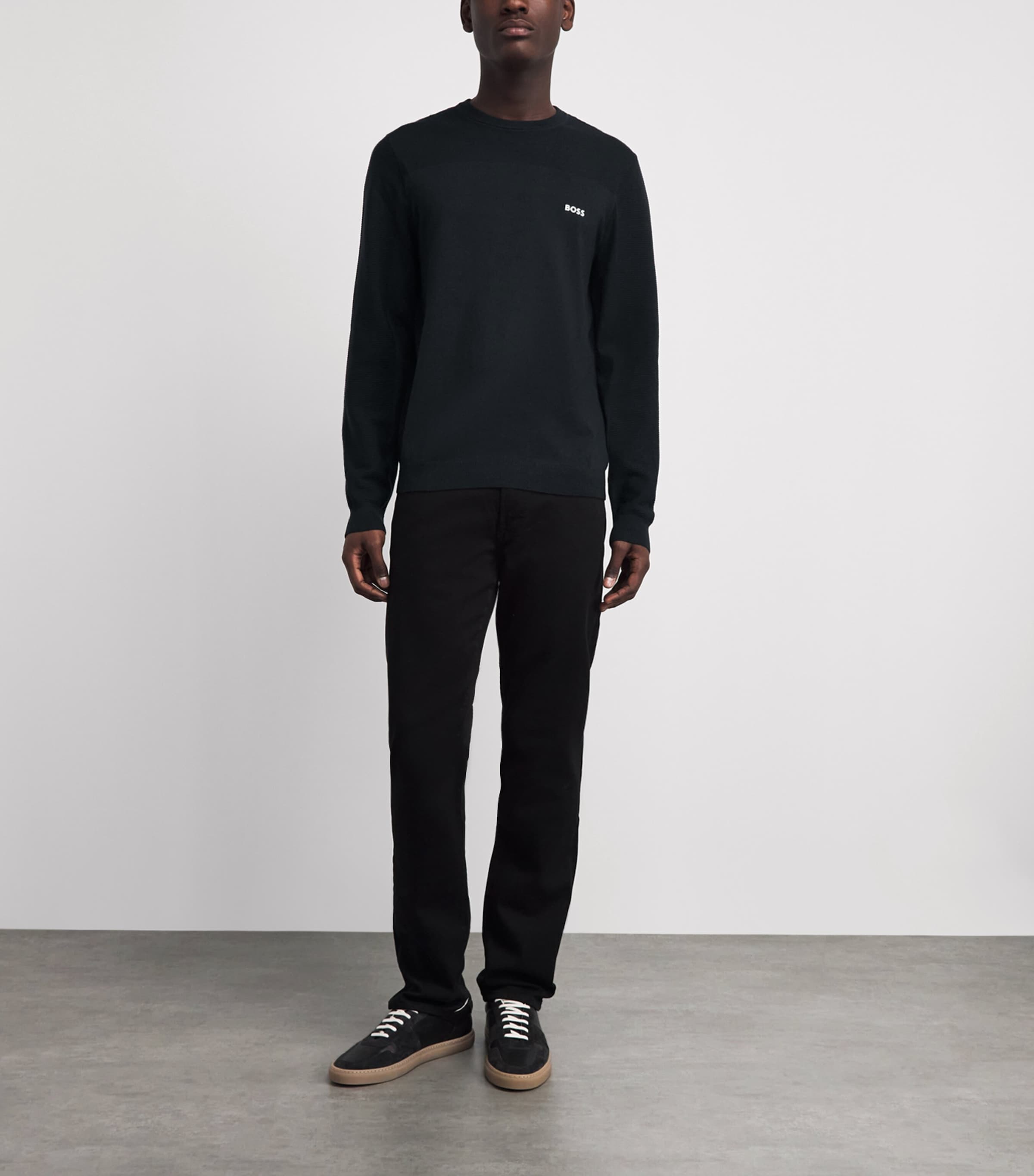 BOSS Mens Ribbed Logo Sweater Dark Image 2
