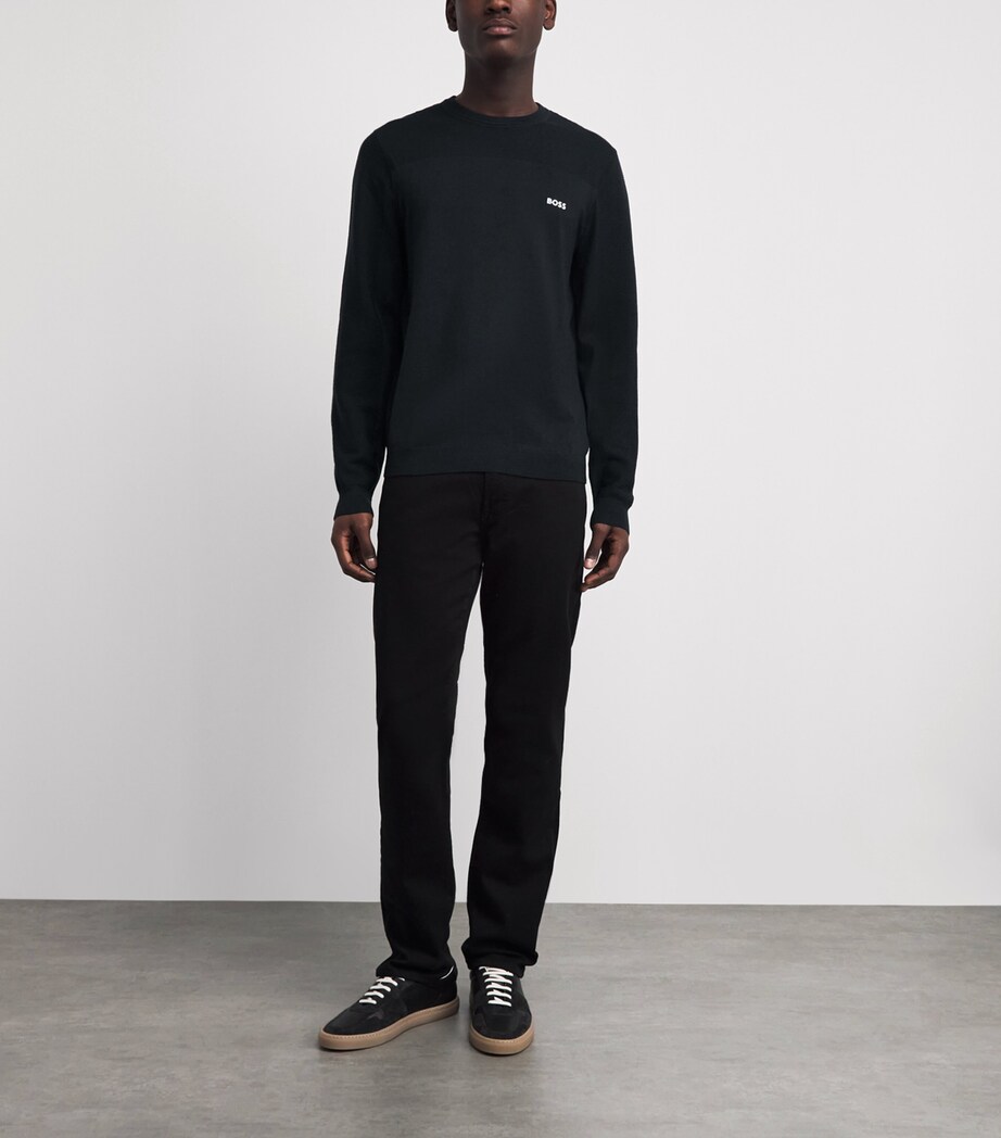 BOSS Mens Ribbed Logo Sweater Dark Image 2