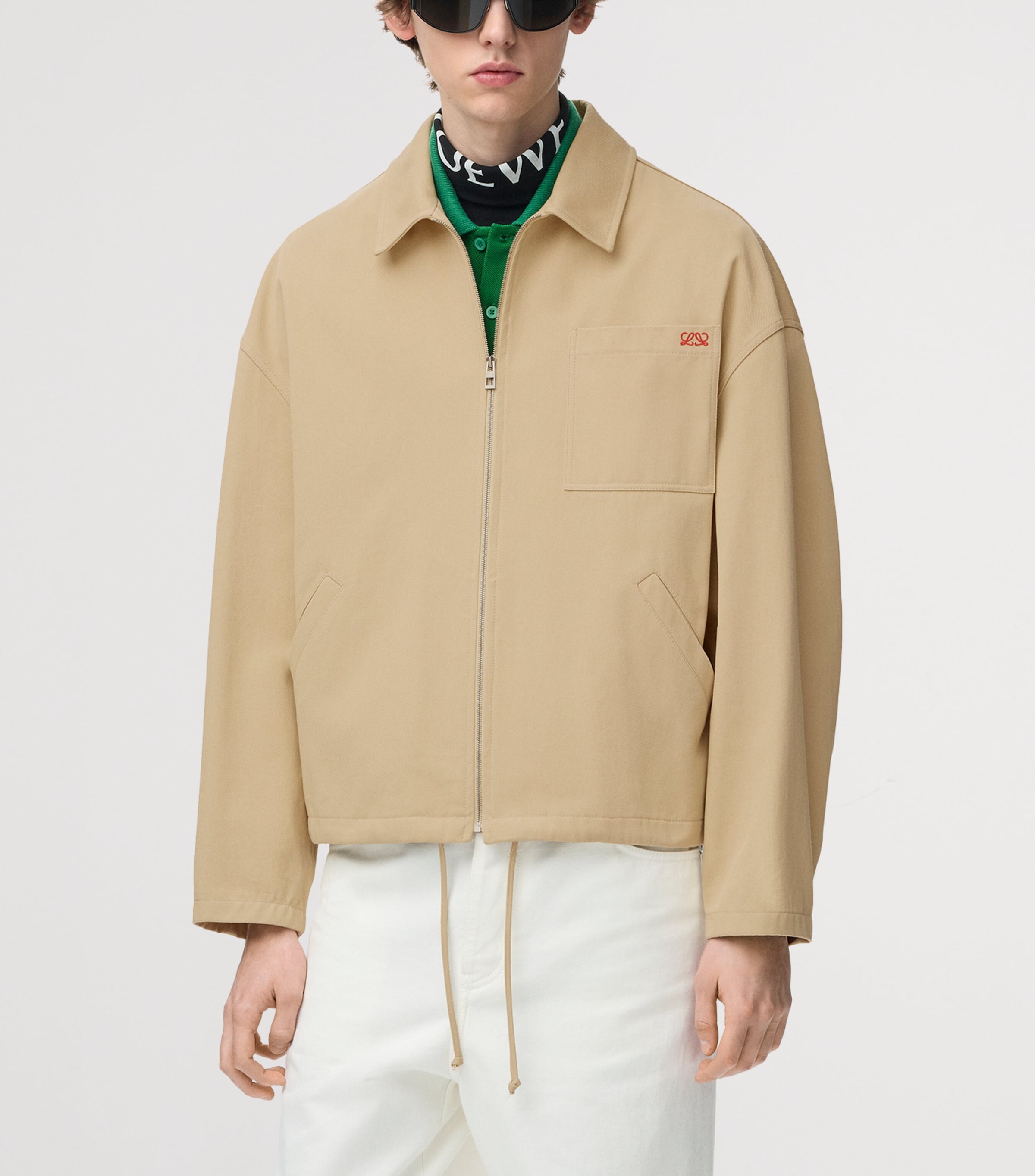 LOEWE Mens Canvas Zip-Up Jacket Beige Image 3