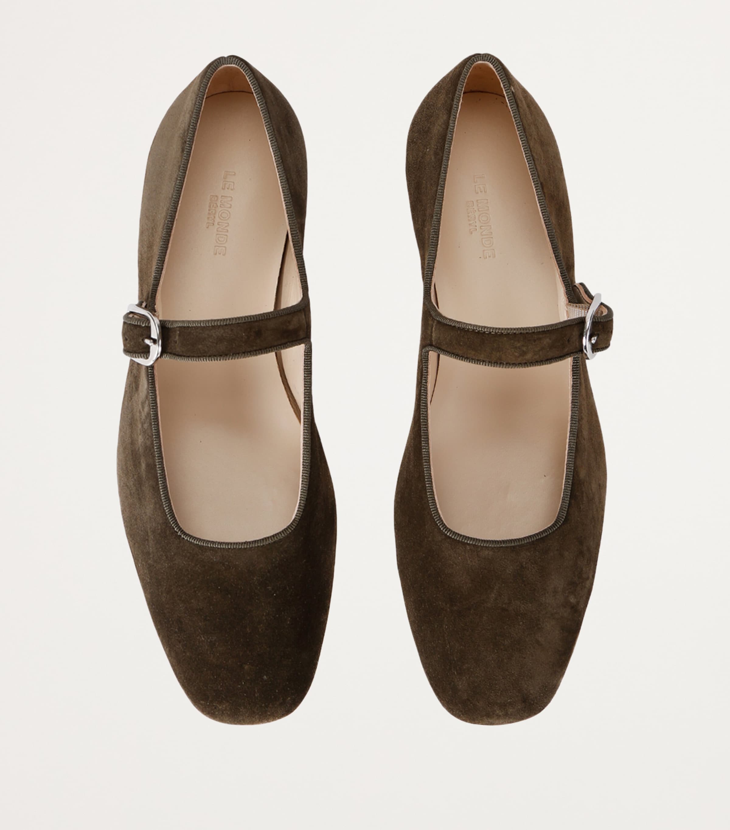 Suede Mary Jane Ballet Flats KHAKI Image 4