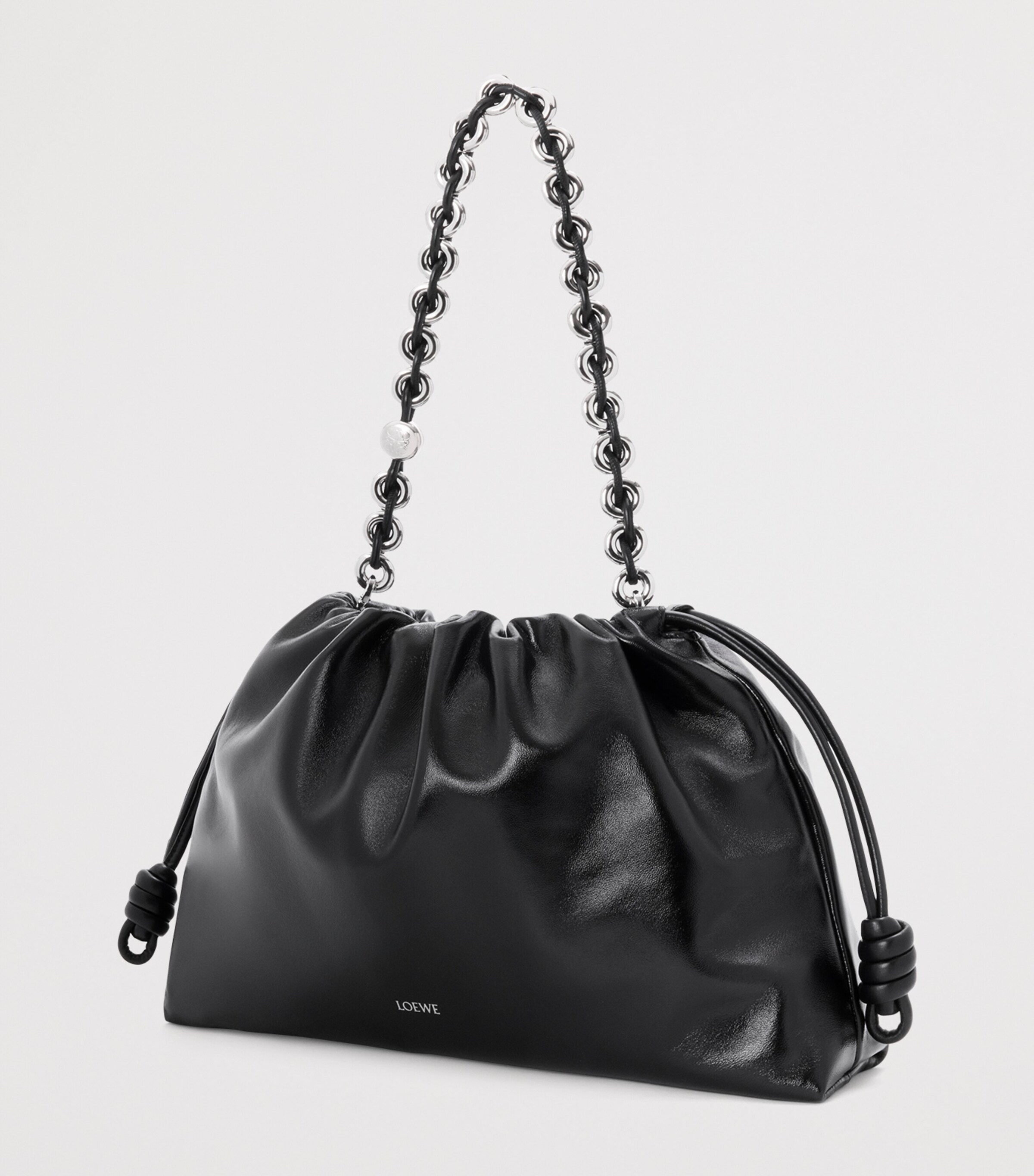 Large Leather Flamenco Purse Shoulder Bag BLACK Image 3