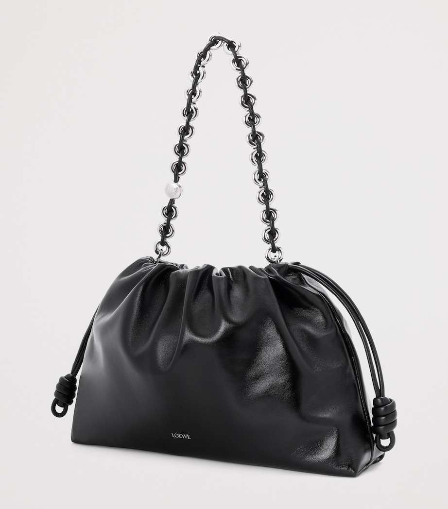 Large Leather Flamenco Purse Shoulder Bag BLACK Image 3