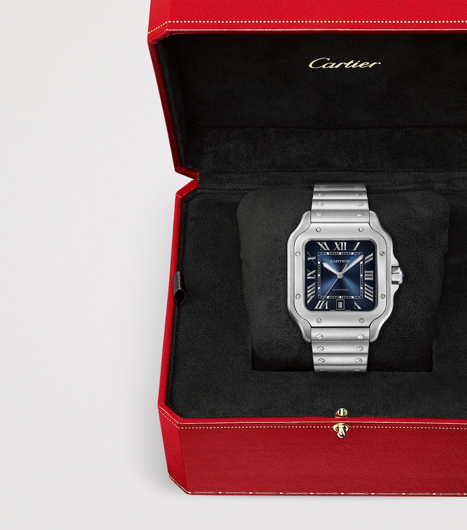 Large Steel Santos de Cartier Watch 39.8mm BLUE Image 10