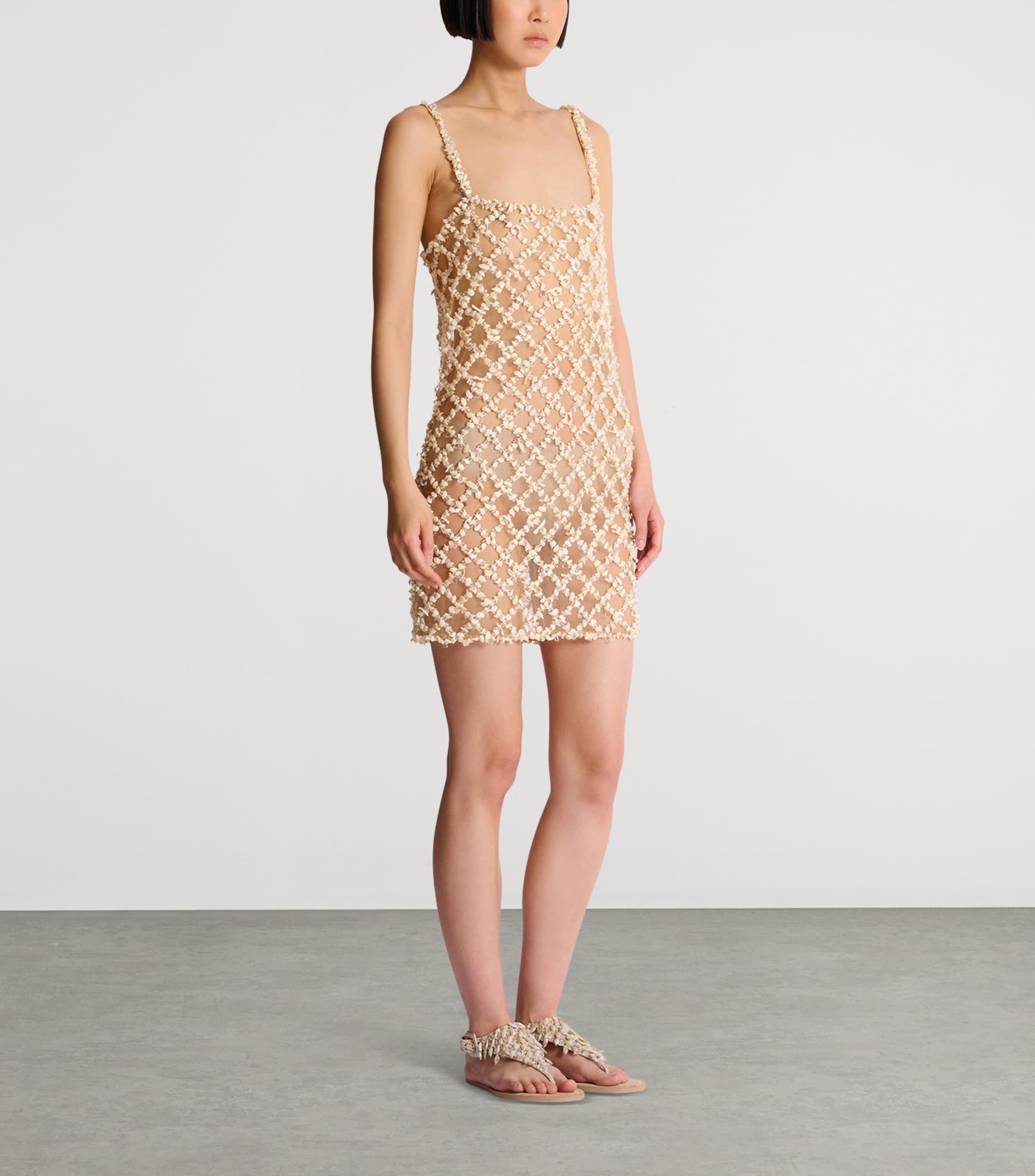 Balmain Womens Embellished Mesh Mini Dress Gxh Coquillage Image 4