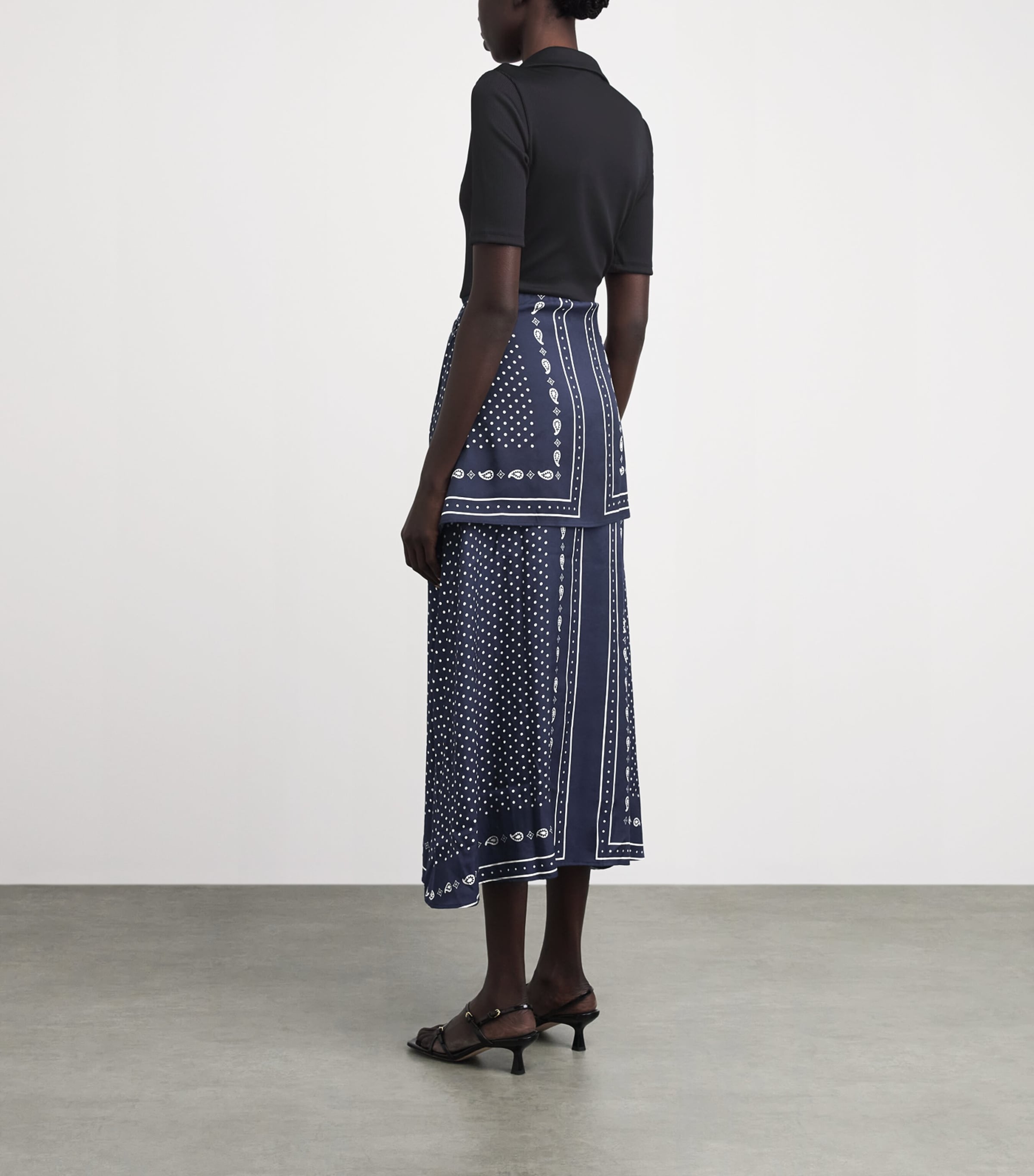 Maje Womens Printed Layered Midi Dress Navy Polka Dot Image 4