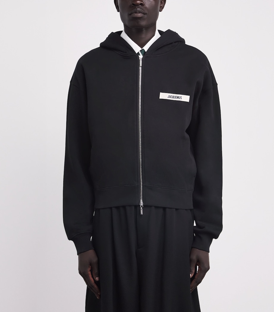 Cotton Grosgrain Zip-Up Hoodie 990-BLACK Image 3