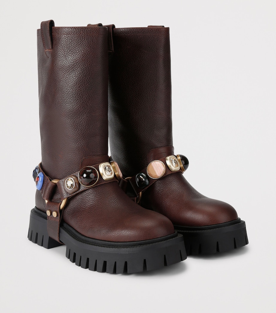 Kurt Geiger London Leather LouLou Harness Biker Boots 40 Brown Image 2
