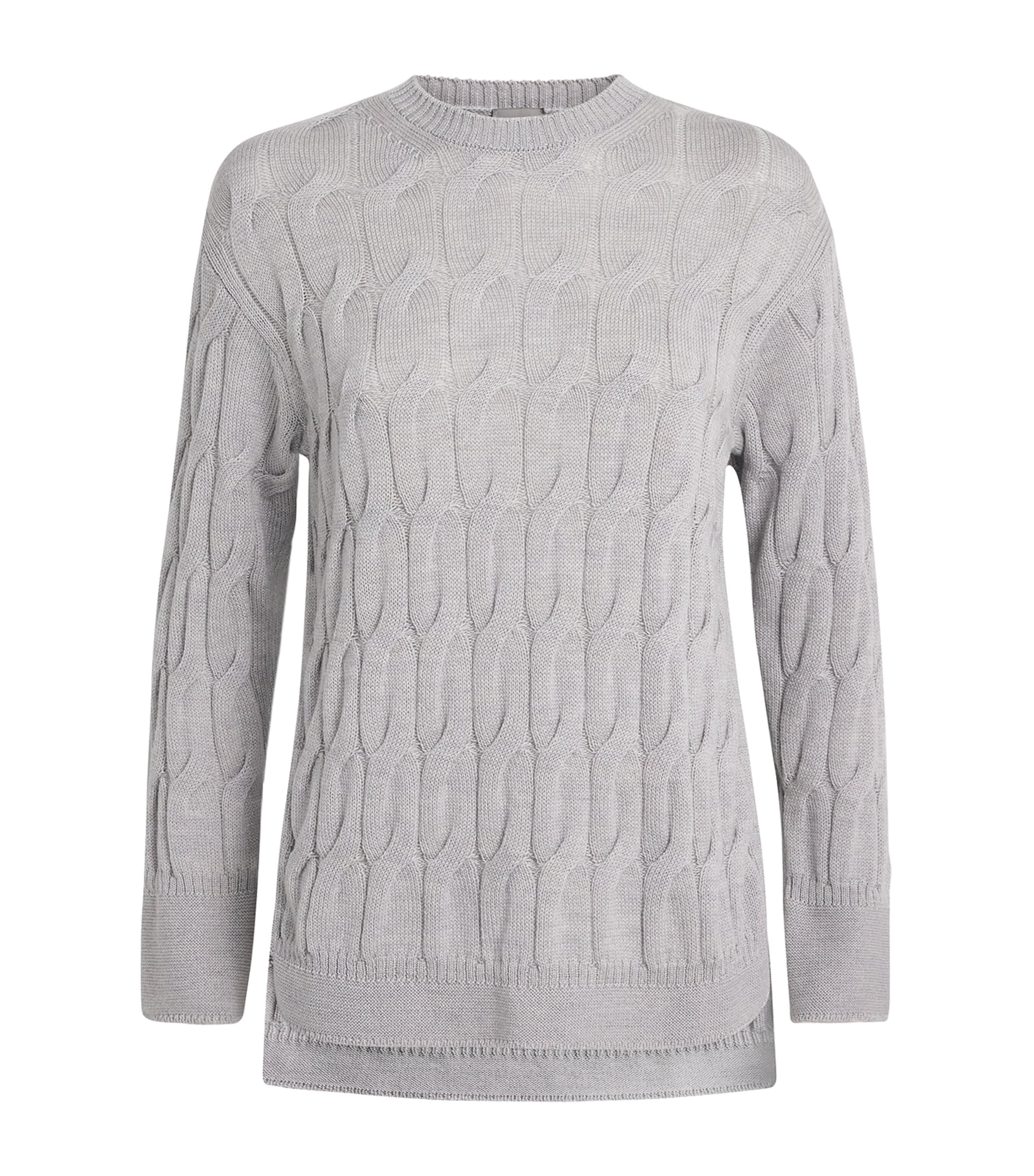 Mm Max Mara Virgin Wool Cable-knit Sweater In Gray
