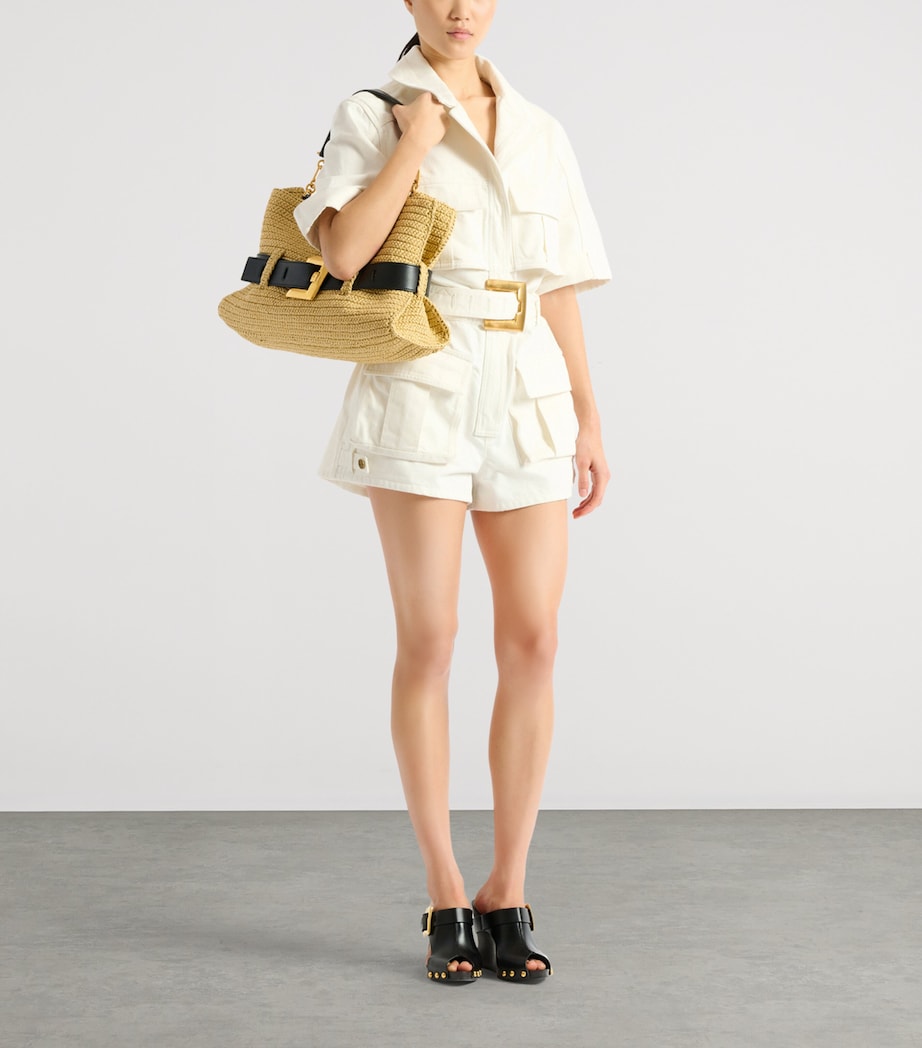 Balmain Medium Faux-Raffia Anthem Shoulder Bag Gte Naturel / Noir Image 2