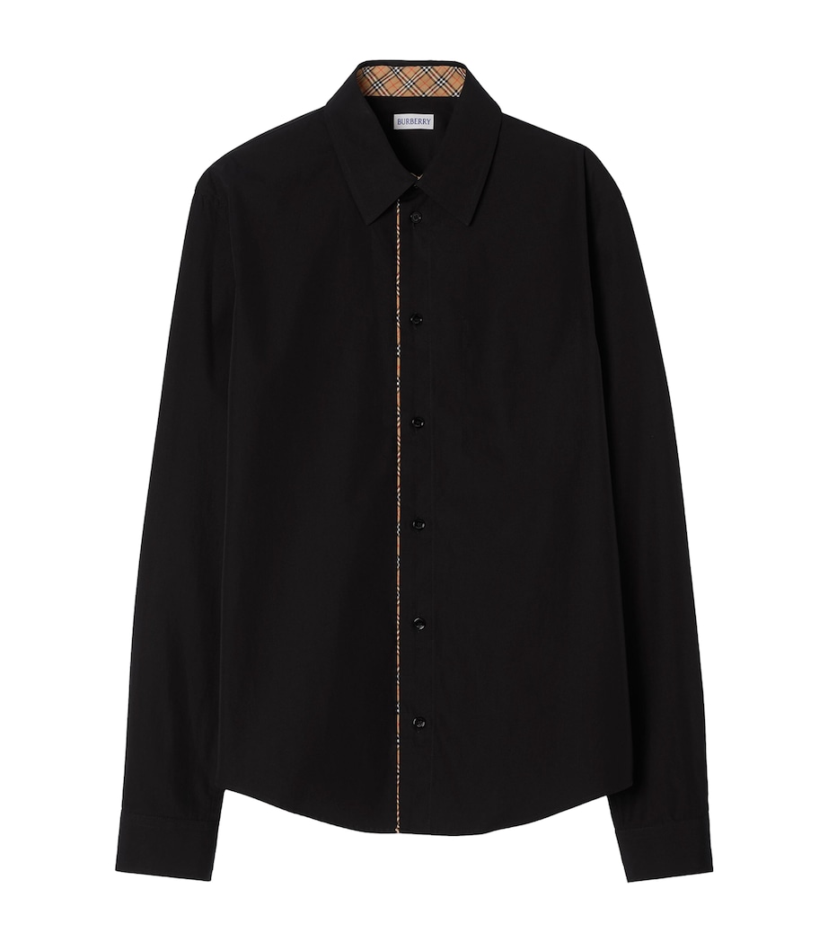 Burberry Mens Cotton Check-Trimmed Shirt Black Image 1