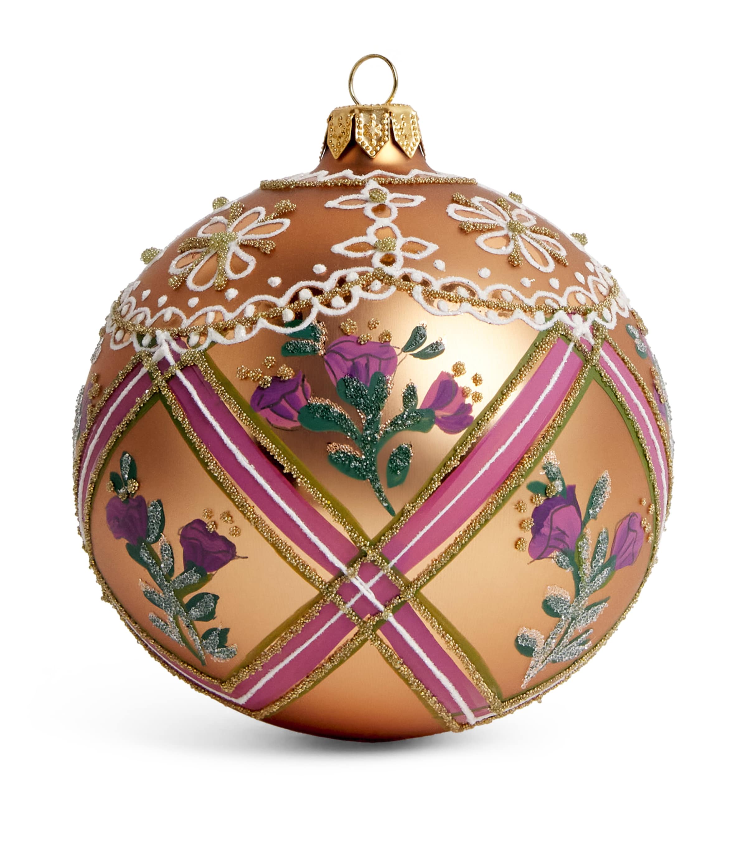 Harrods Glitter-Embellished Floral Bauble Brown Image 1
