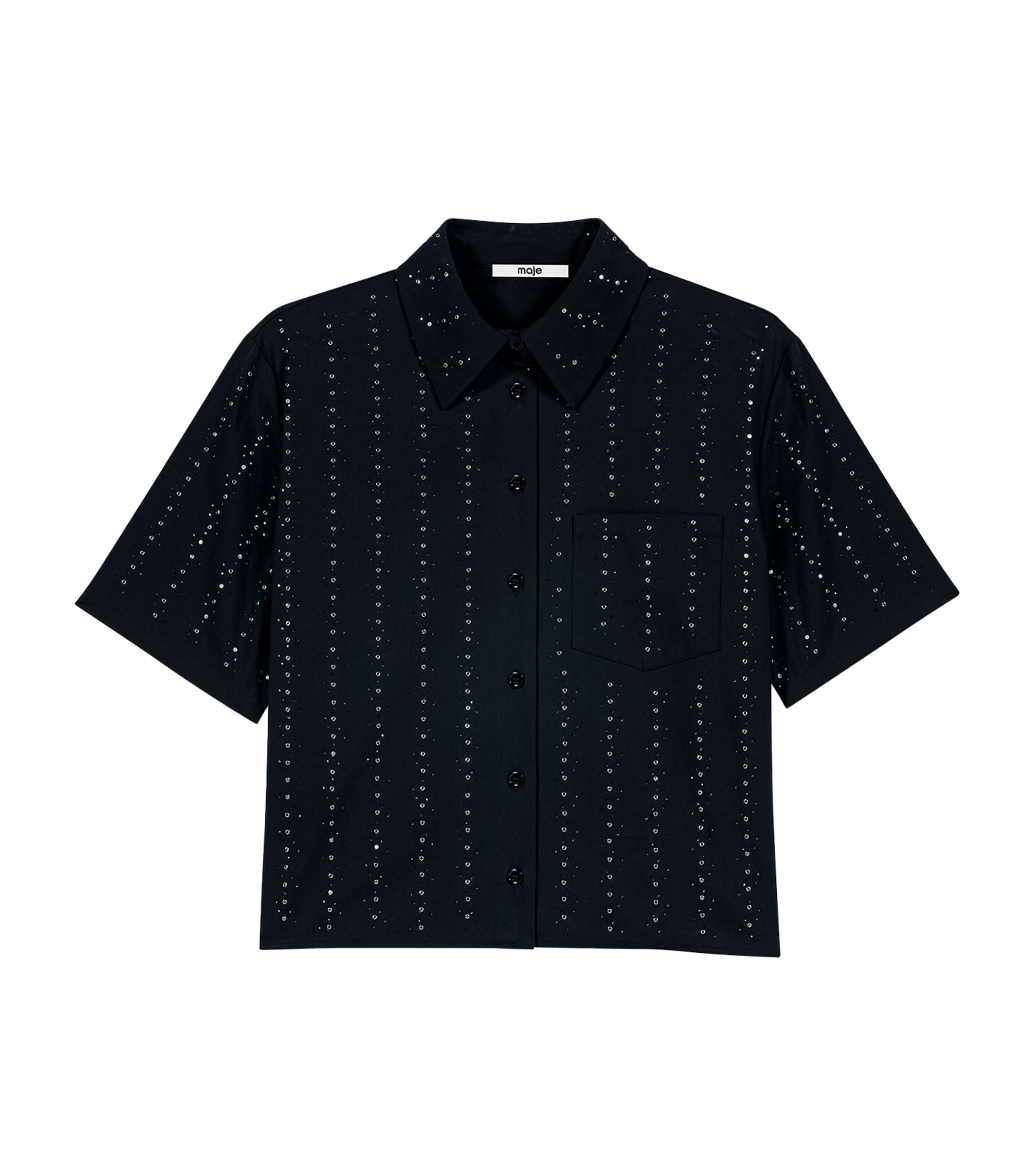 Maje Womens Rhinestone-Embellished Shirt Navy Image 1