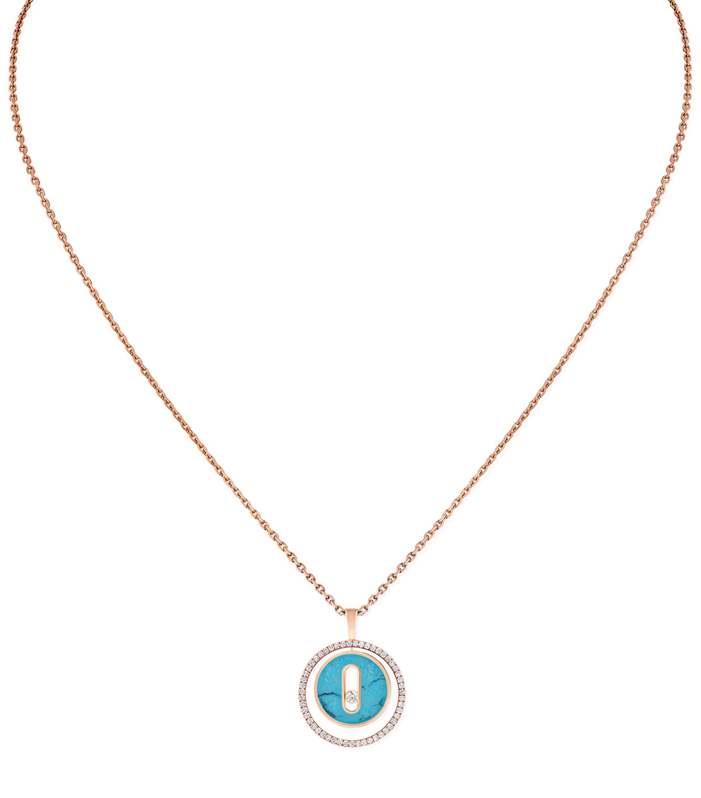 Rose Gold, Diamond and Turquoise Lucky Move Necklace PINK GOLD Image 1