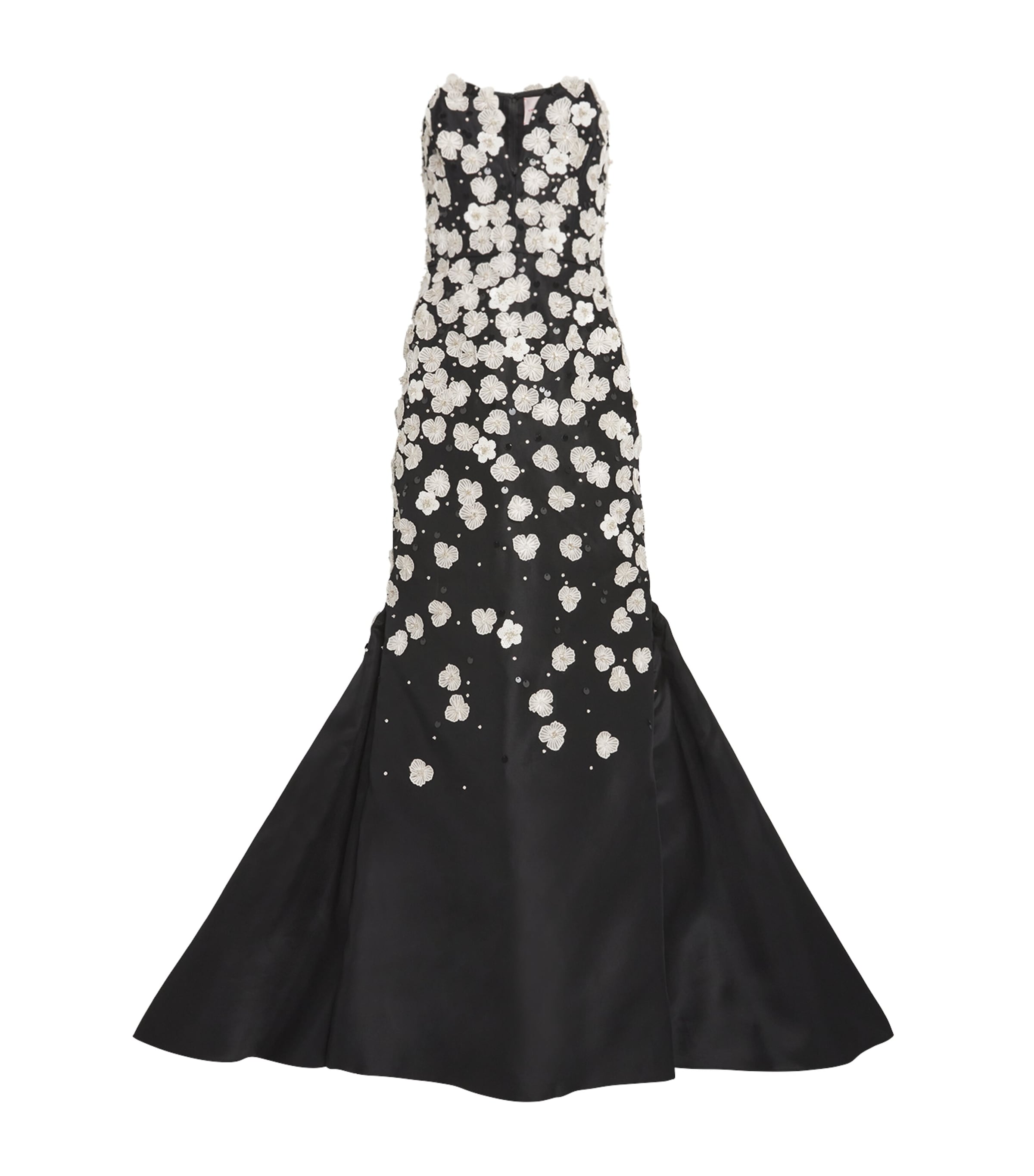 Shop Carolina Herrera Silk Embellished Floral Gown In Black